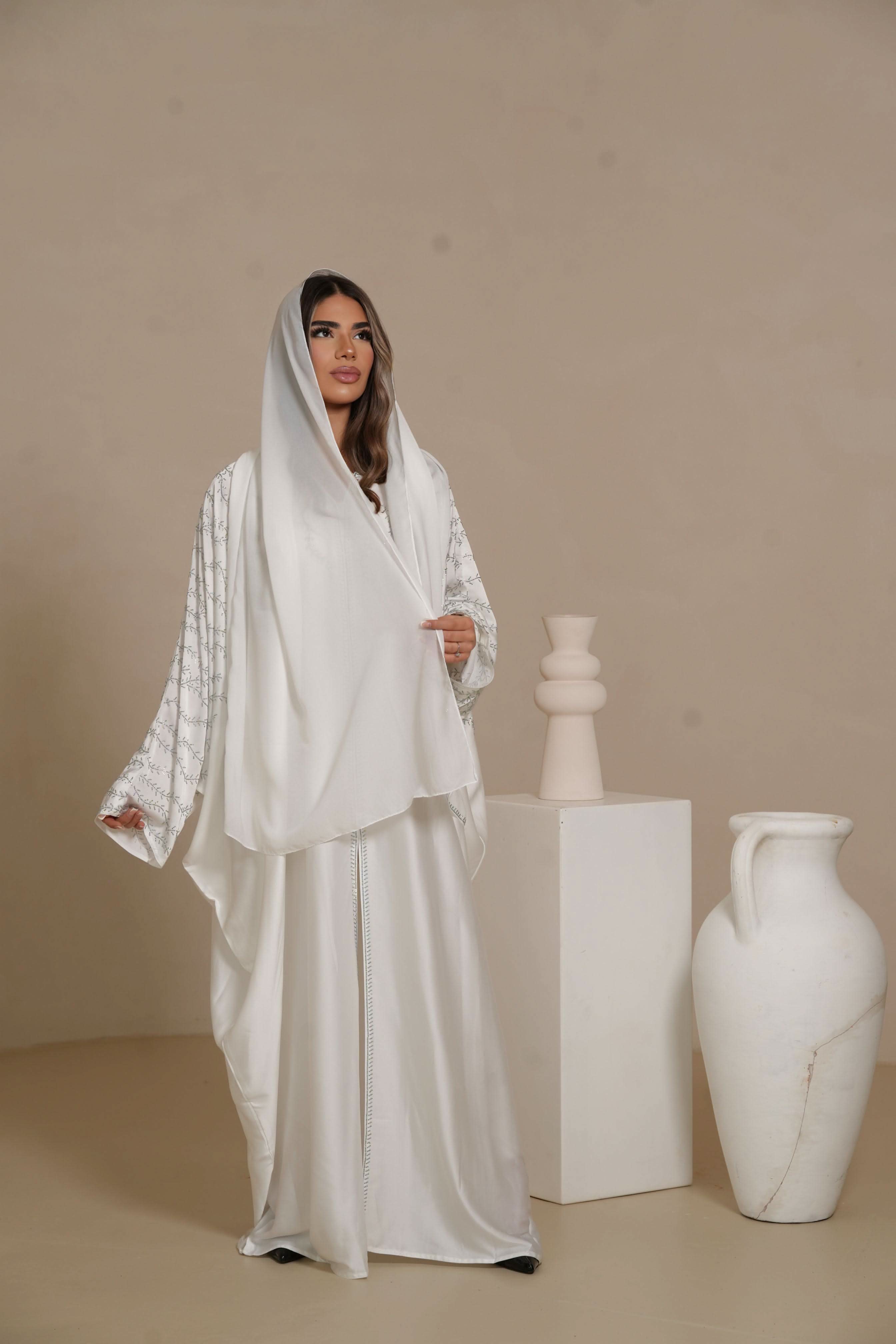 Abaya à paillettes - blanche 