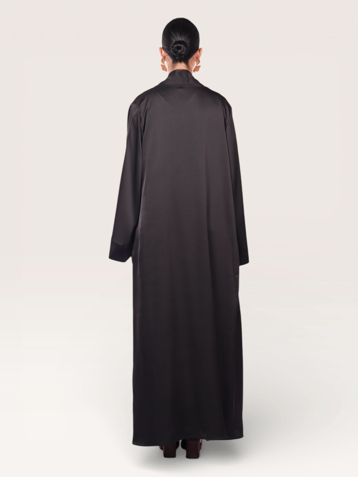 satin kimono abaya - black - Losyana.Shop