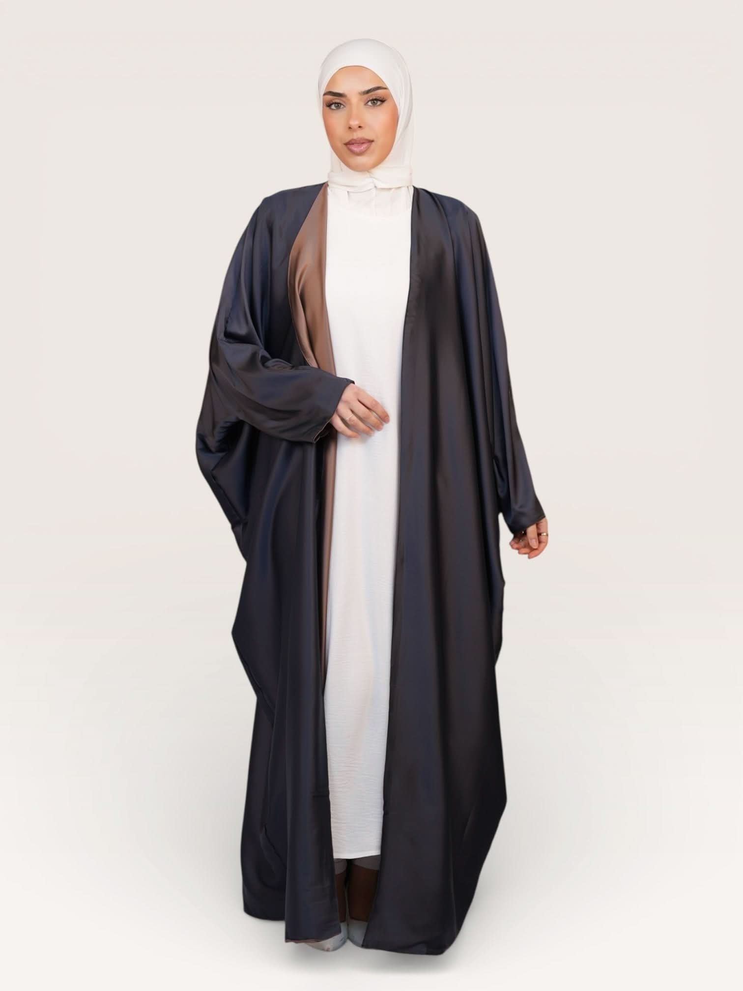 two way abaya - beige / dark grey