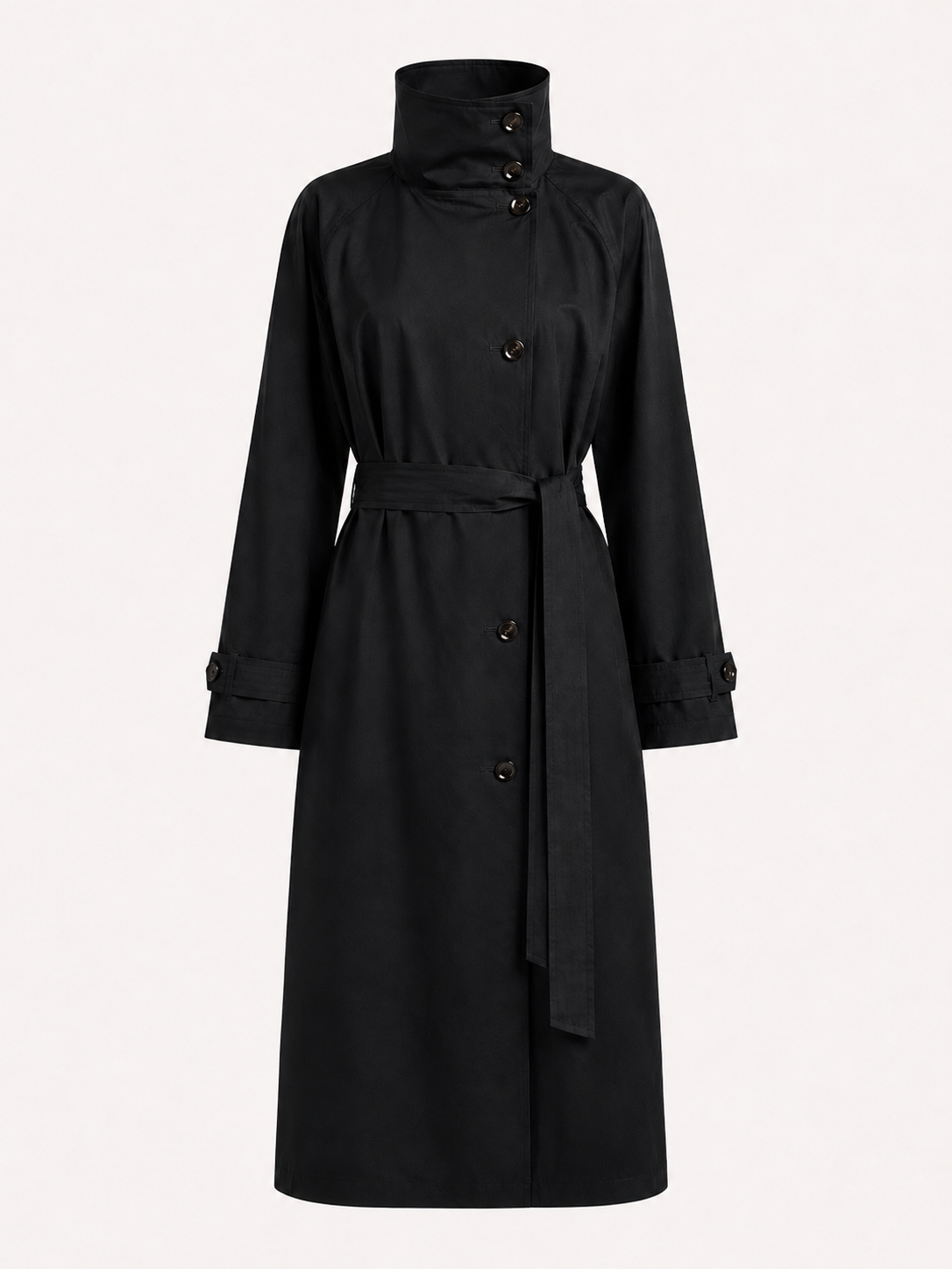 LOSiYANA langer schwarzer Trenchcoat, eleganter Mantel in klassischem Design