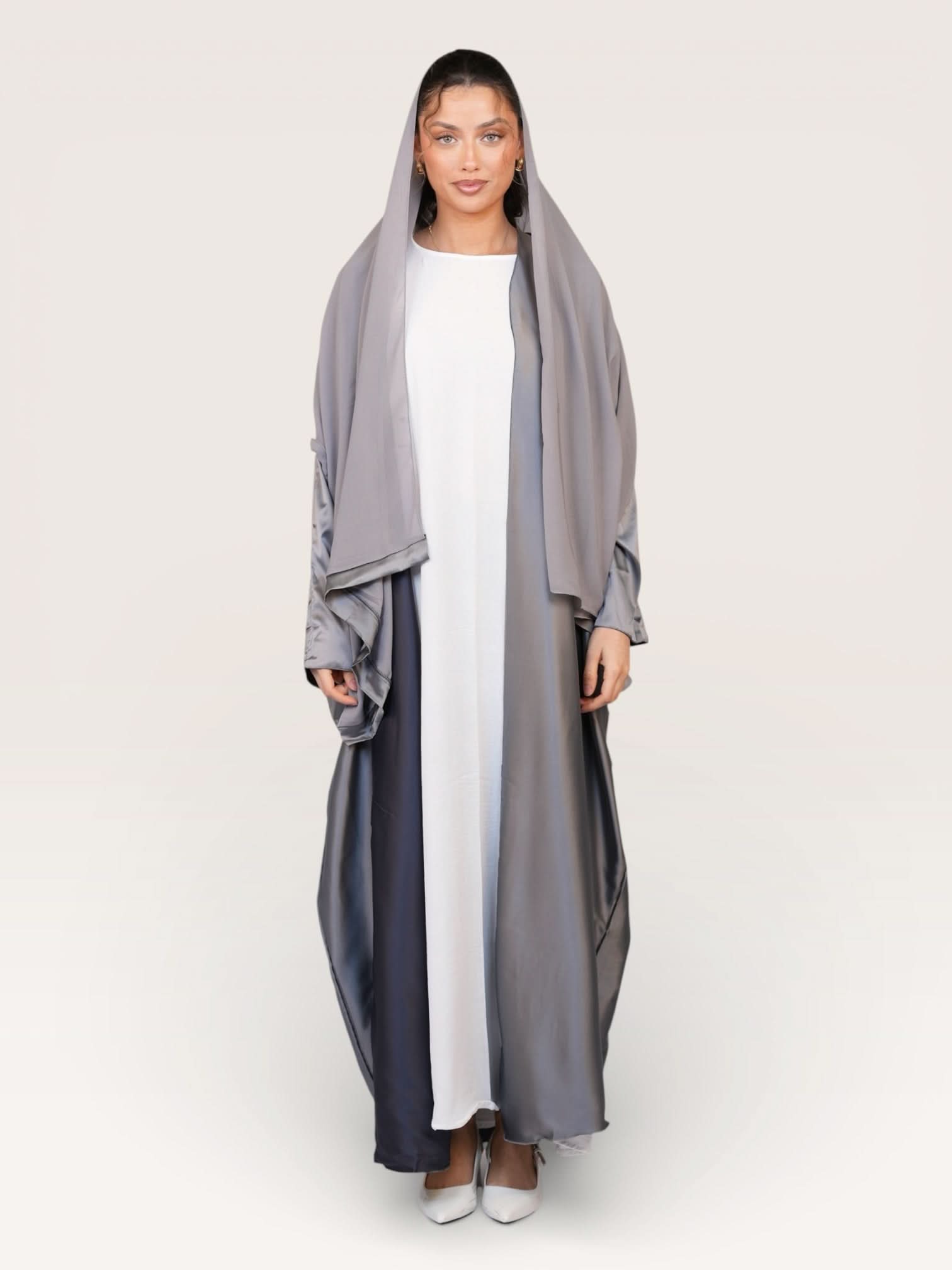 two way abaya - light gray / dark gray