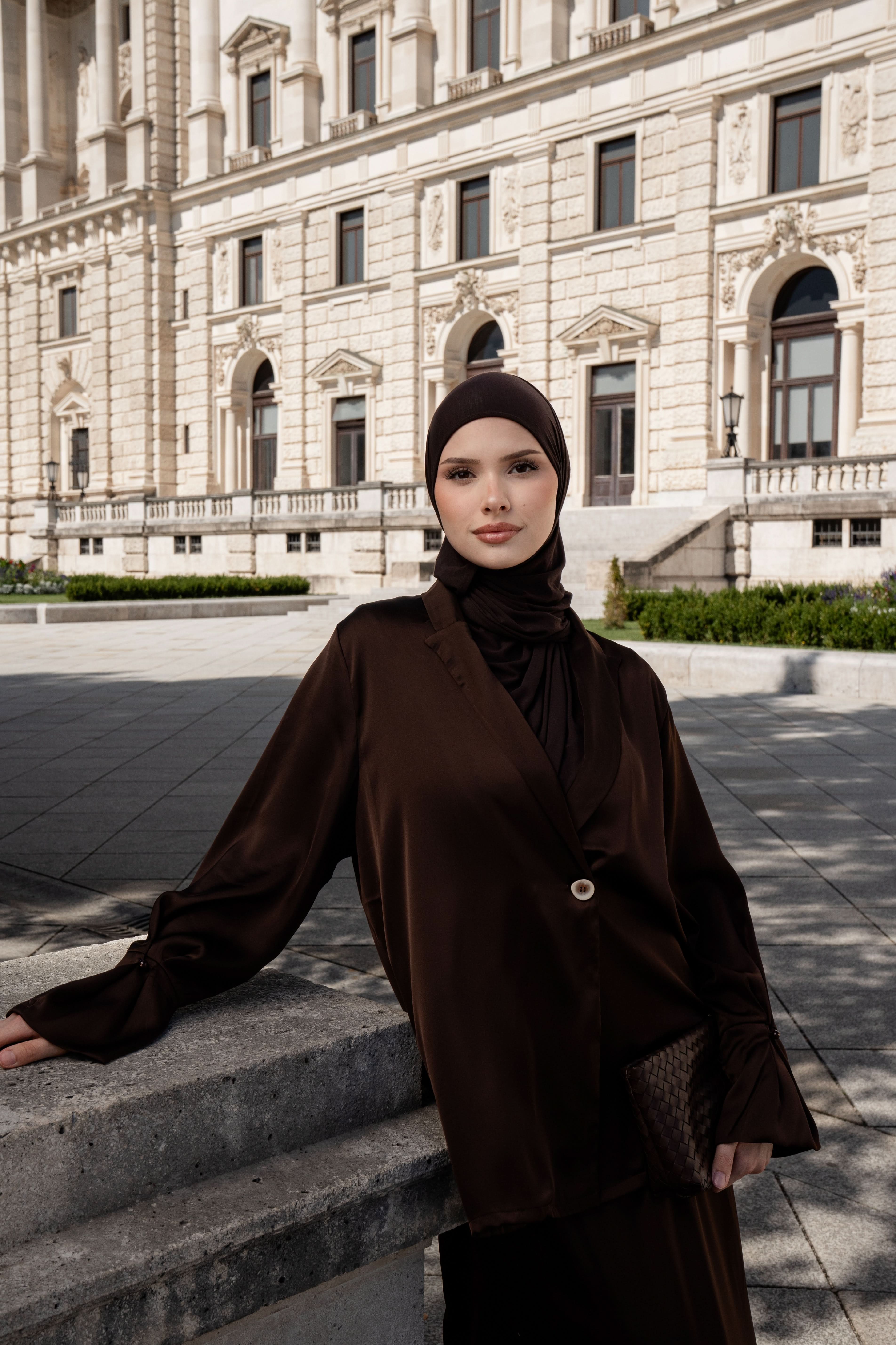 satin silk cardigan - espresso - Losyana.Shop