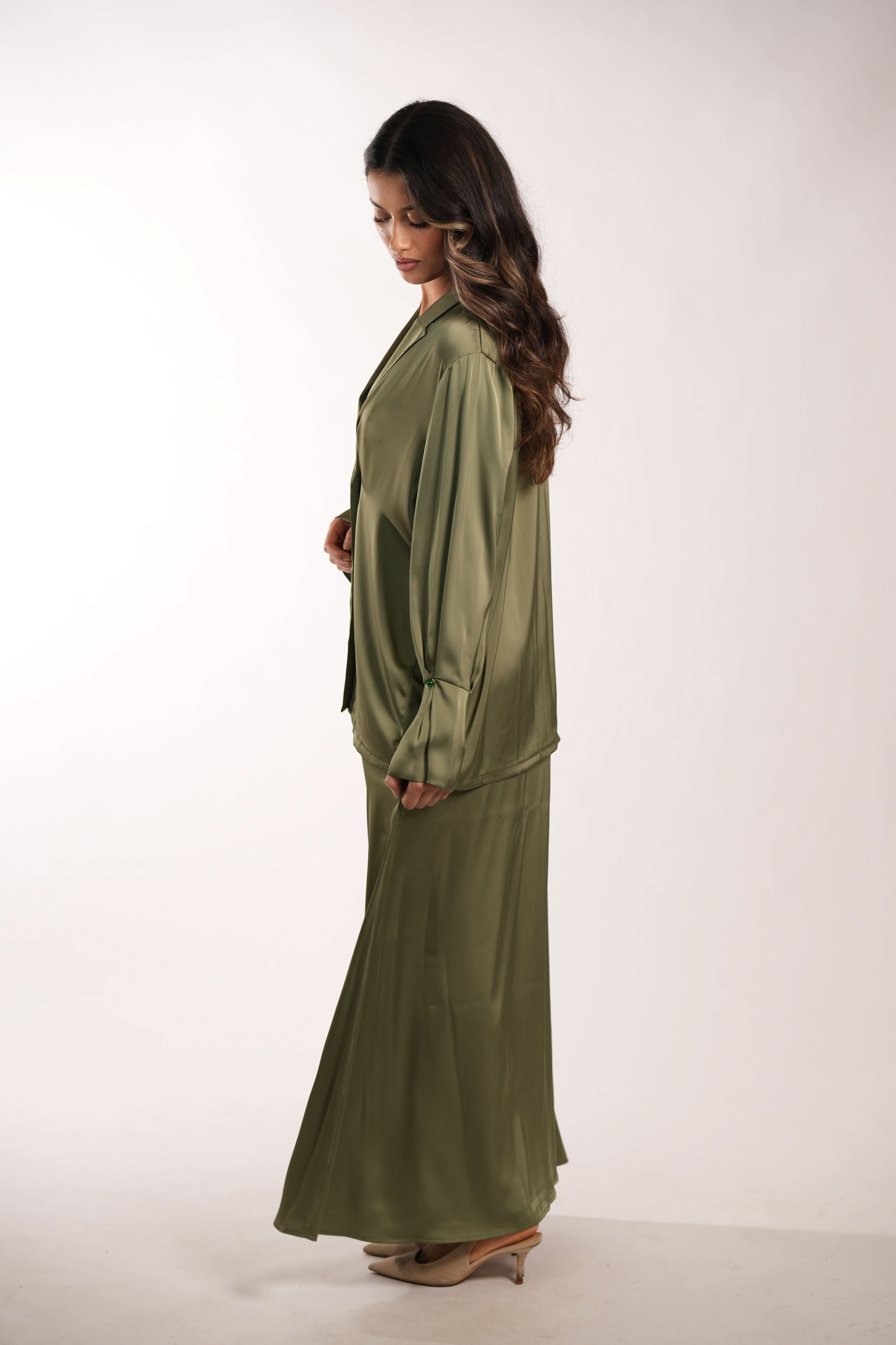 satin silk skirt - olive