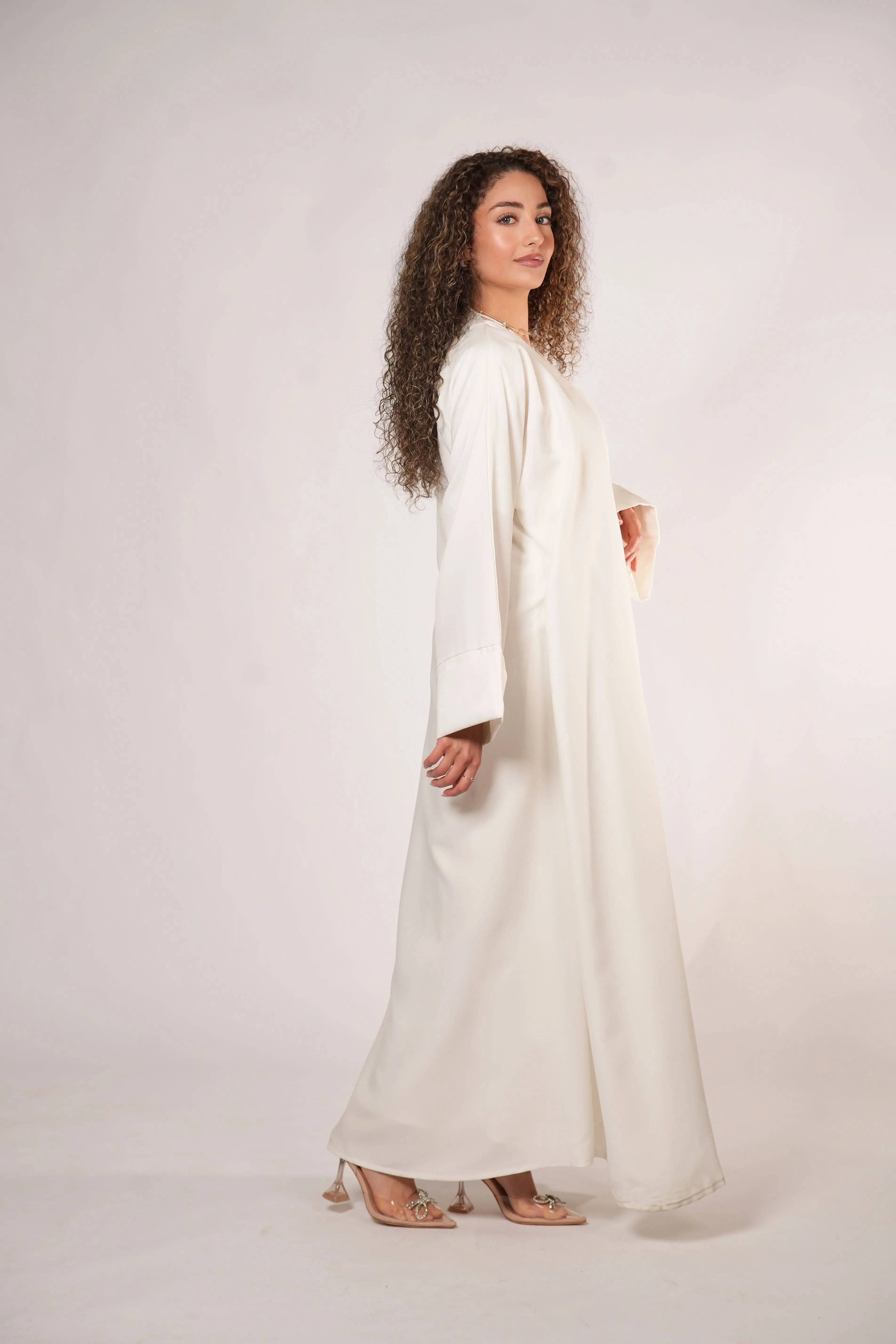DXB linen Wickel abaya - white Losyana.Shop