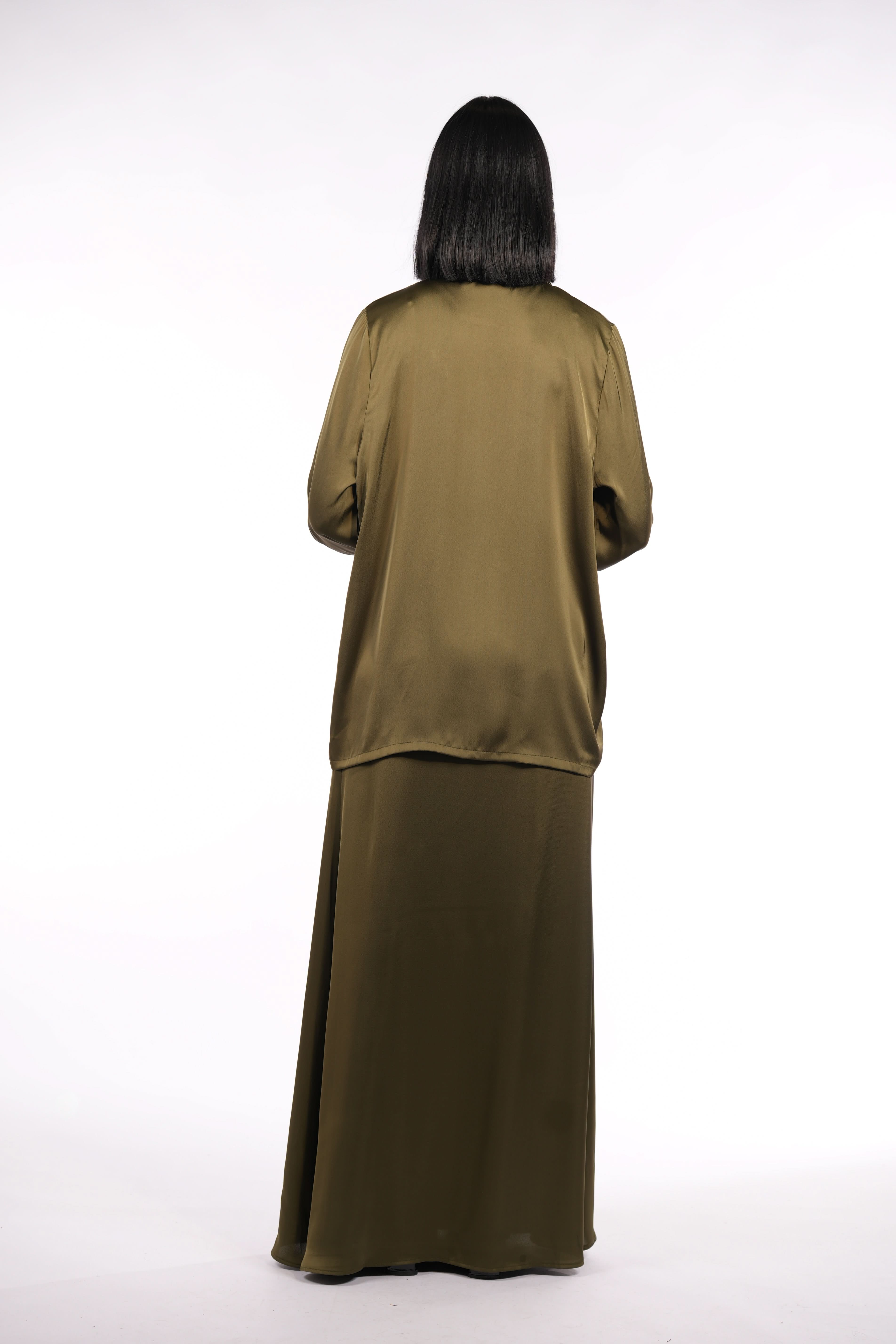 satin silk cardigan - olive - Losyana.Shop