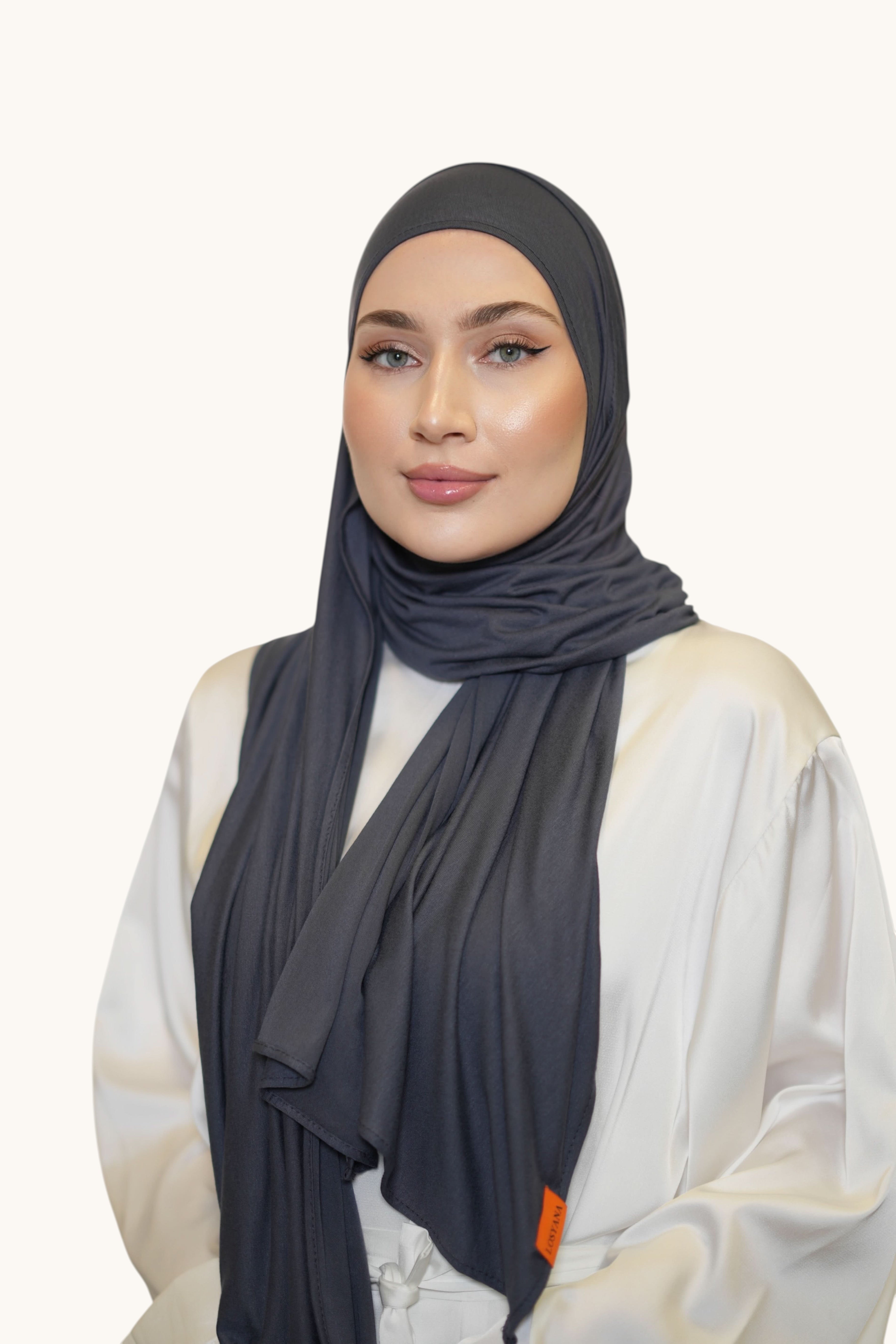 Nachtgrauer Losyana.Shop Hijab aus Jersey, weiches und bequemes Kopftuch, das stilvoll um den Kopf drapiert ist