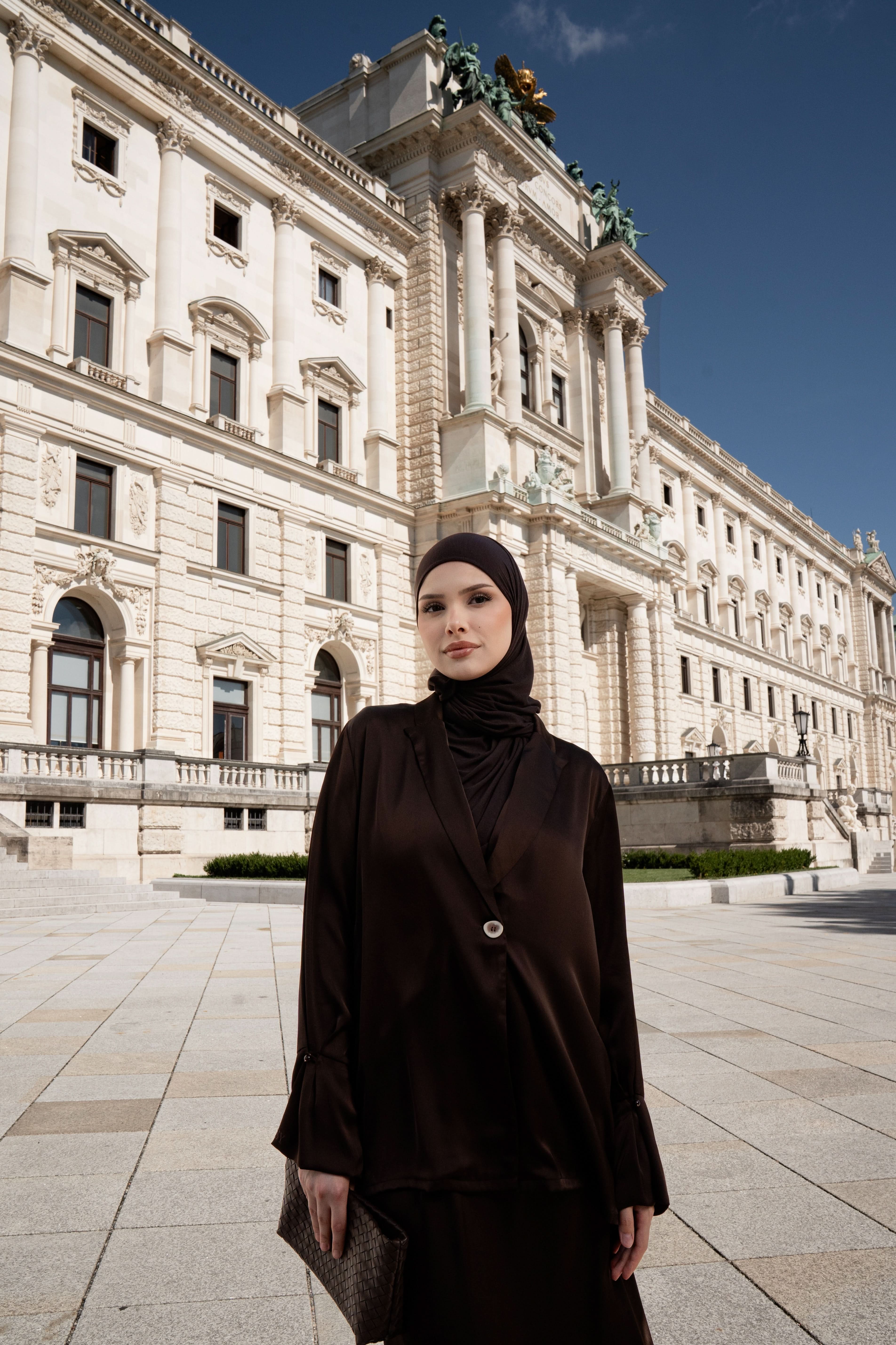 satin silk cardigan - espresso - Losyana.Shop