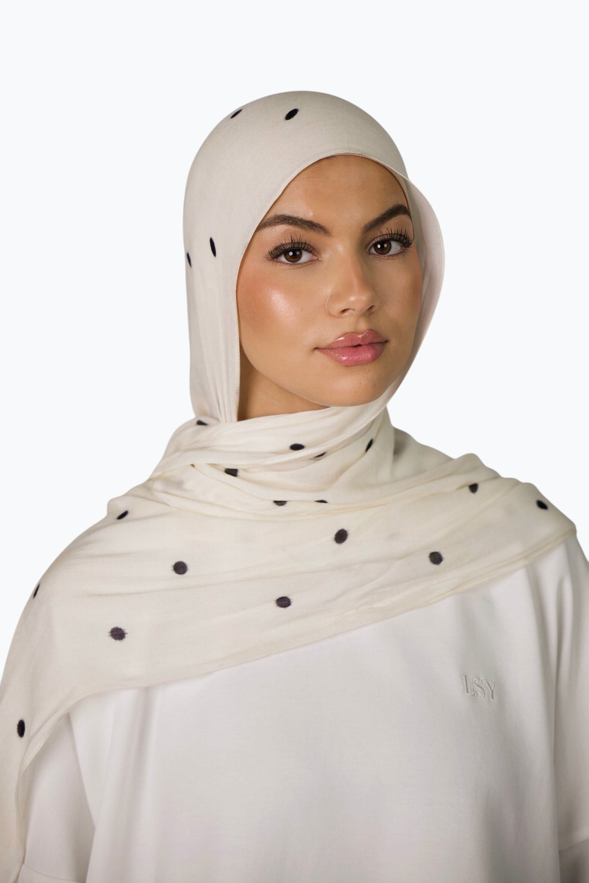 Lightweight Modal Hijab - Velour Dot Cream