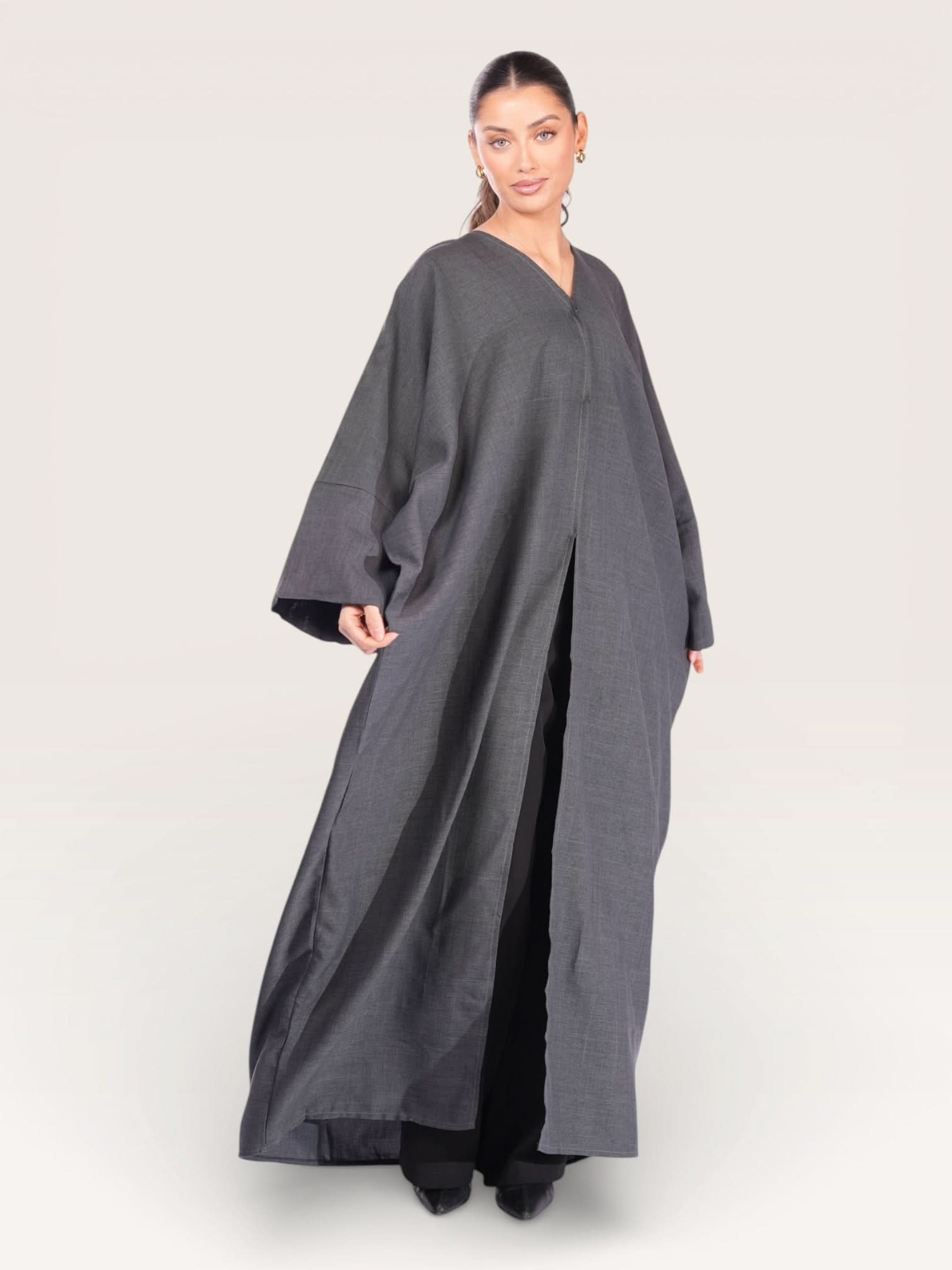 linen abaya/kimono - dark grey - Losyana.Shop