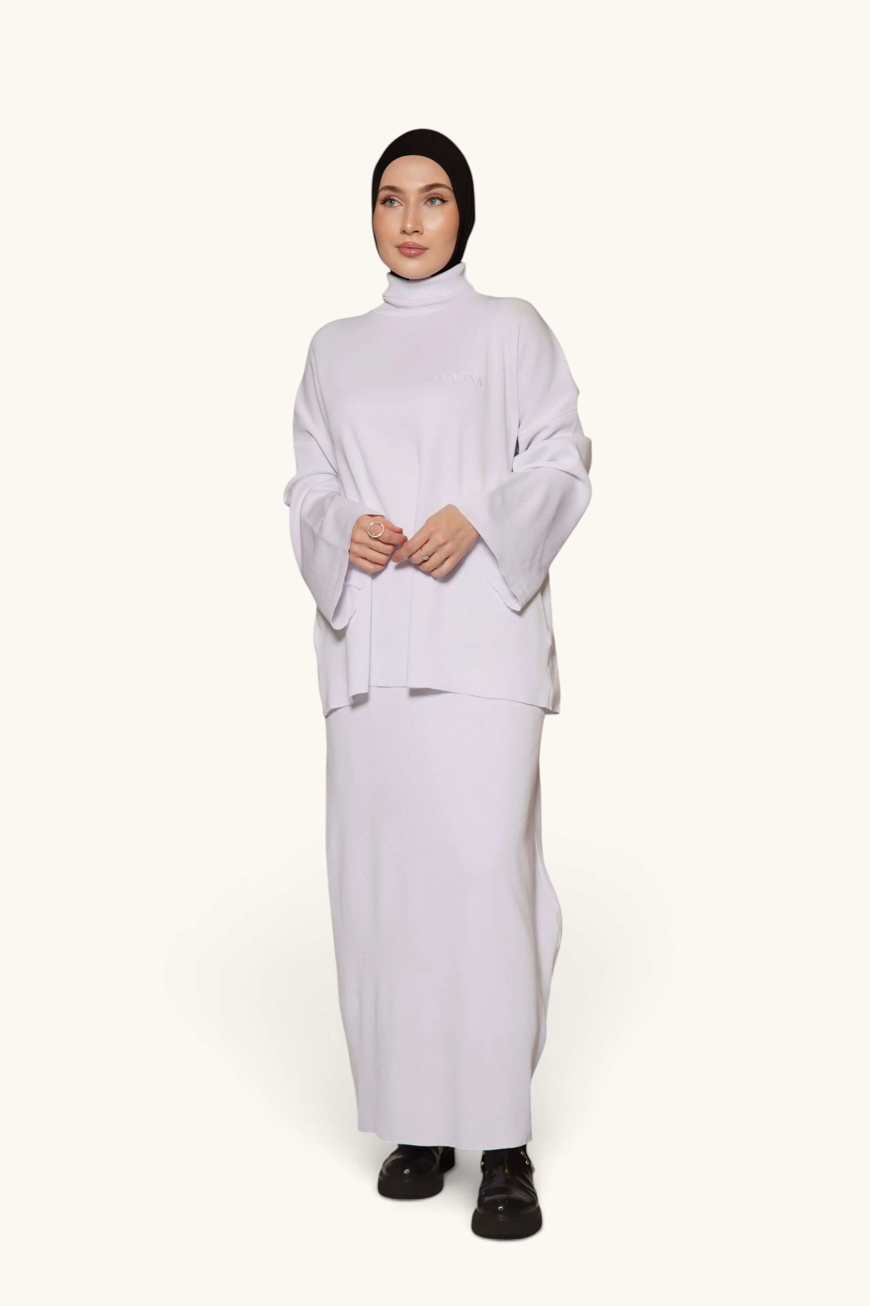 Weißes Luxus-Baumwoll-Set von Losyana.Shop, eleganter zweiteiliger Schlaf- oder Loungeanzug, weiche, hochwertige Baumwollstoffe