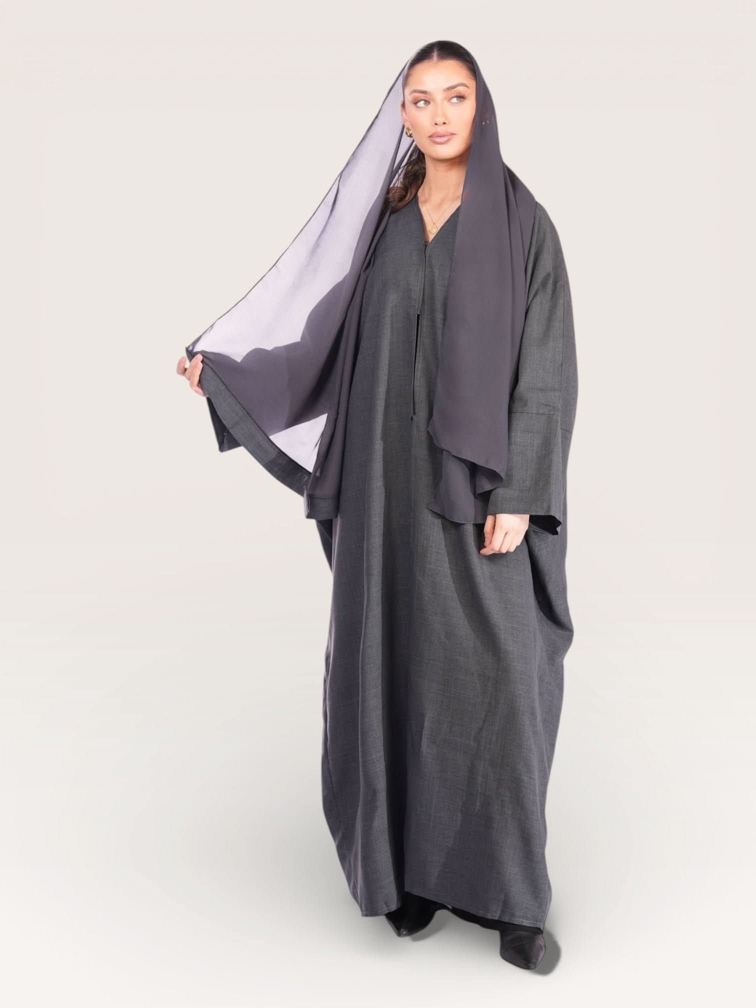 linen abaya/kimono - dark grey - Losyana.Shop