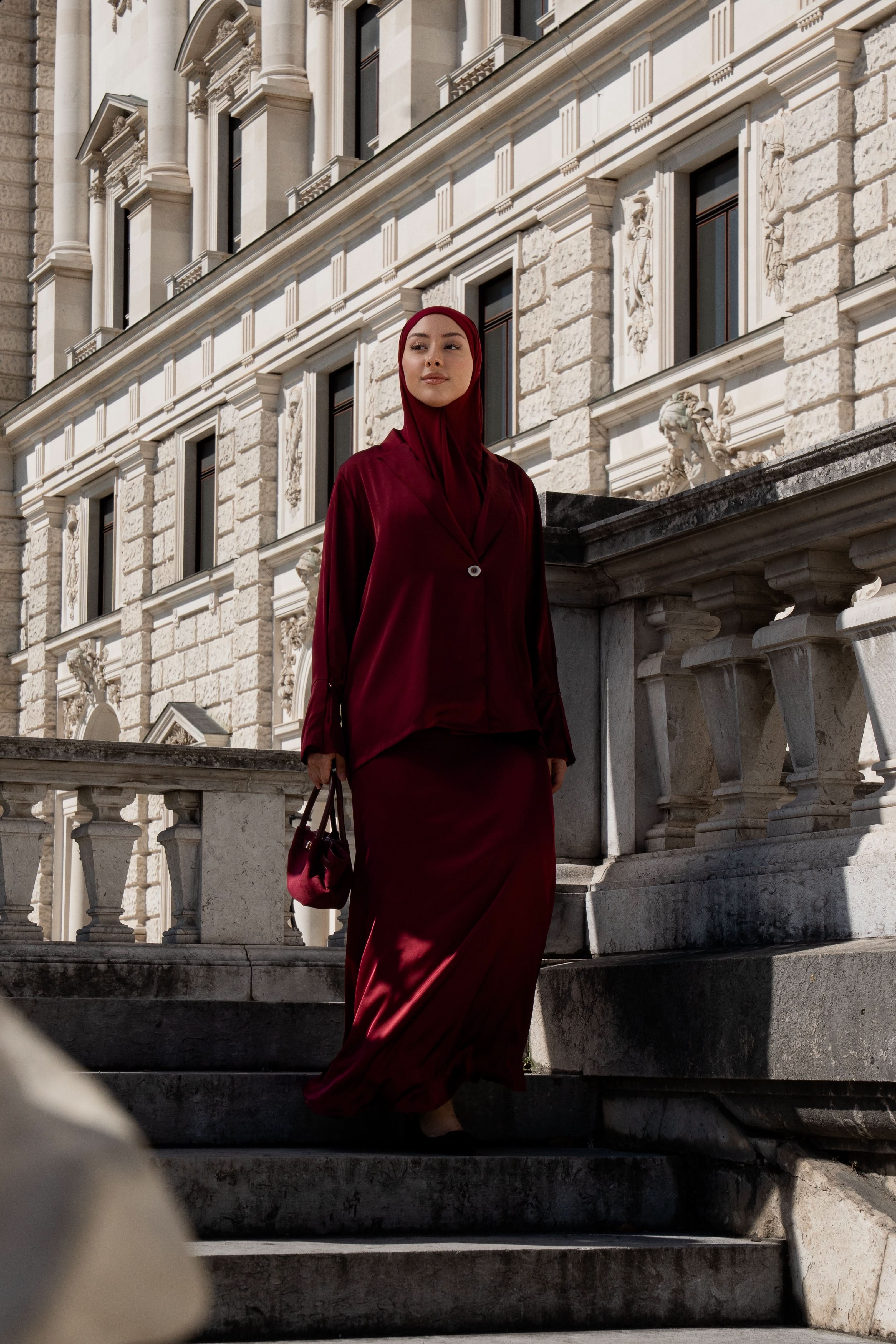 satin silk cardigan - bordeaux - Losyana.Shop