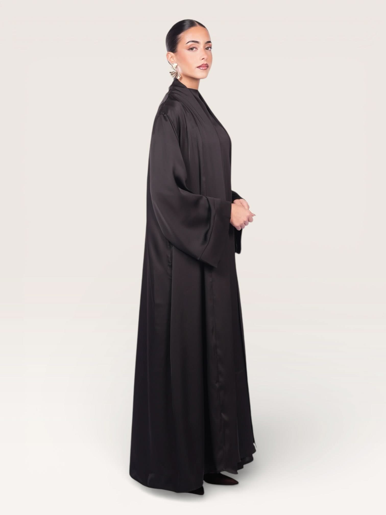 satin kimono abaya - black