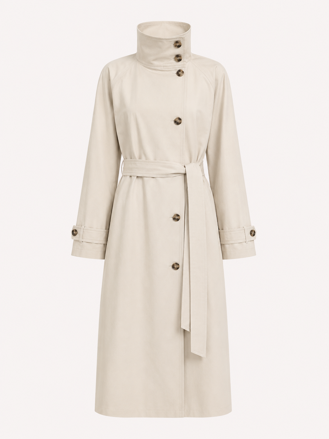 LOSiYANA langer Trenchcoat in Creme, eleganter Mantel mit klassischem Schnitt