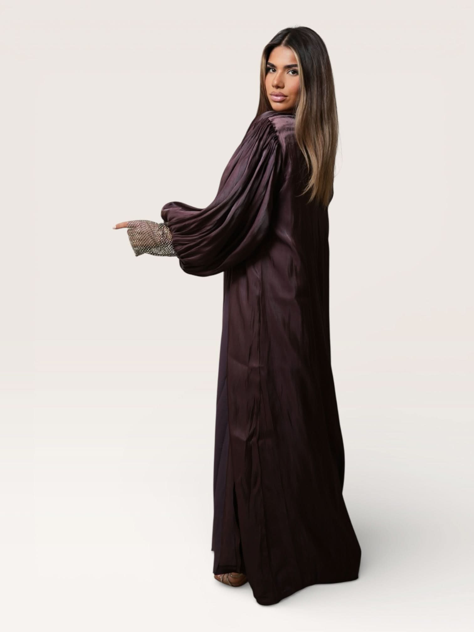 Glitter balloon Abaya - eggplant
