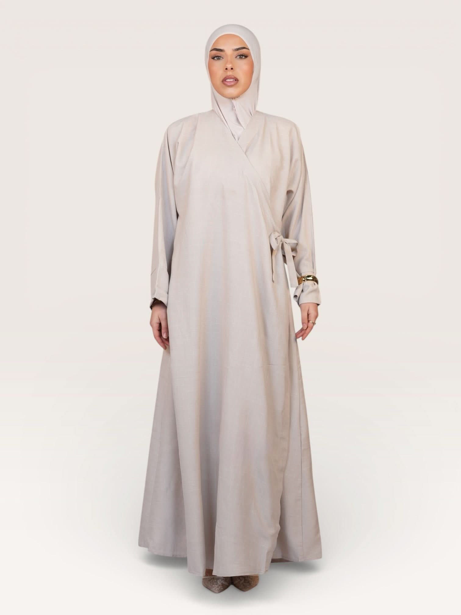 wickel linen abaya - mink - Losyana.Shop