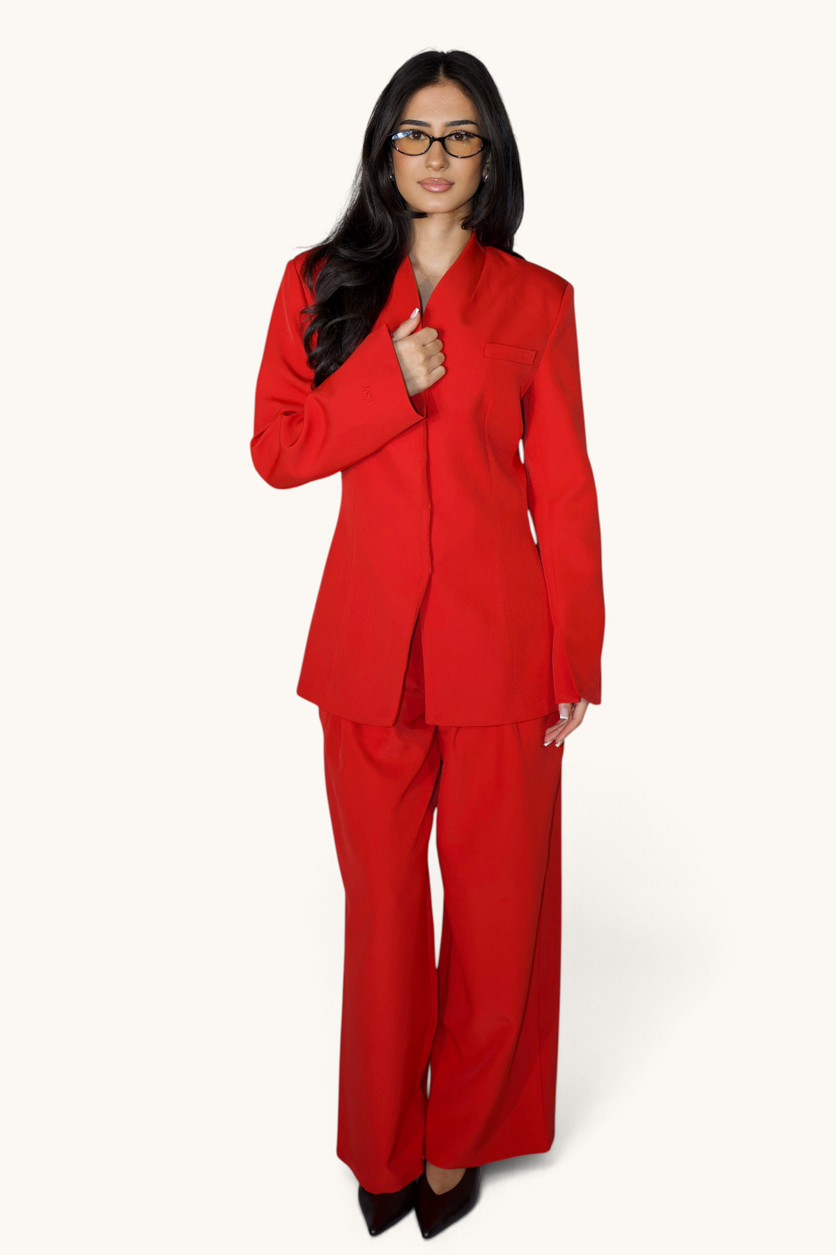 Roter LOSYANA Blazer mit verdecktem Verschluss, elegante Jacke in taillierter Passform