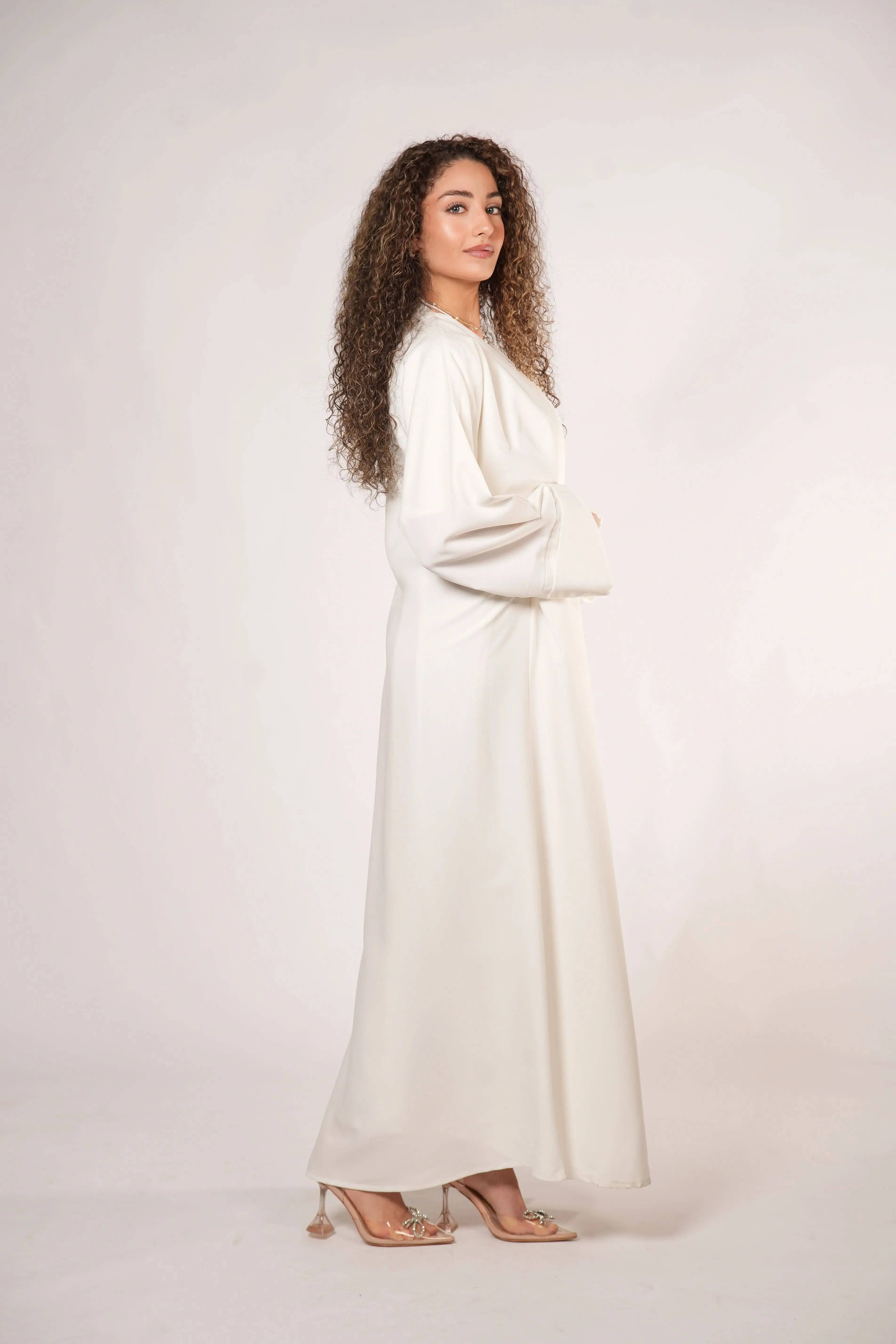 DXB linen Wickel abaya - white Losyana.Shop