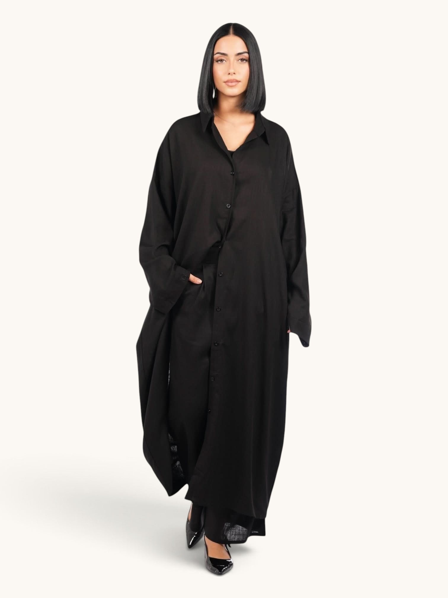 Schwarzes Palma Leinen-Set von Losyana.Shop, Zweiteiler aus leichtem, atmungsaktivem Leinenstoff für Damen.