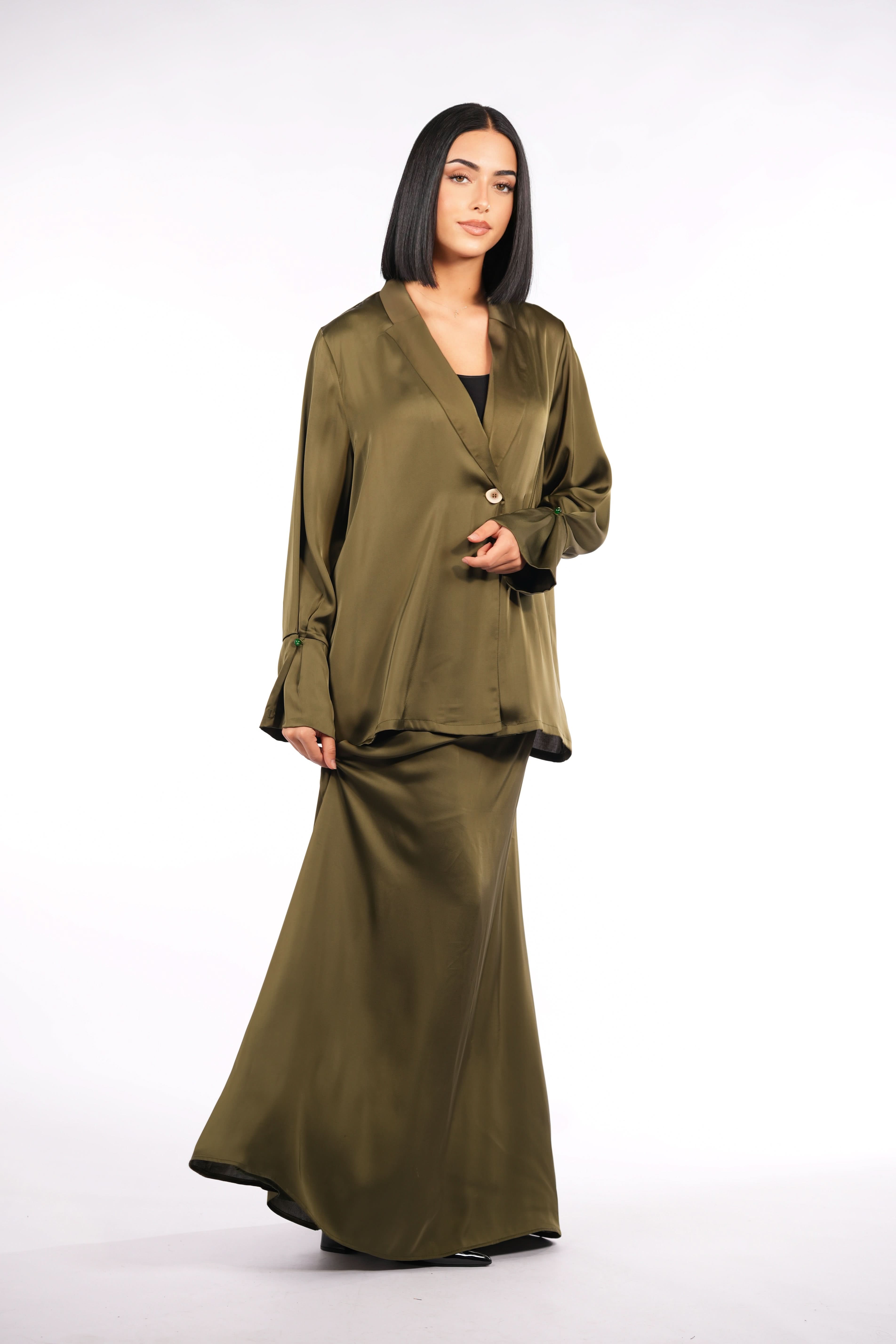 satin silk cardigan - olive - Losyana.Shop