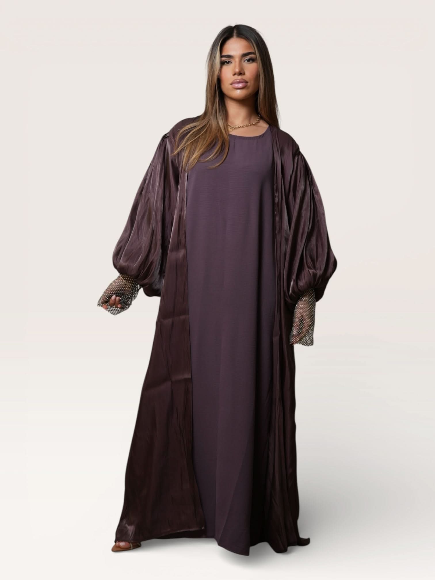 Abaya ballon pailleté - aubergine