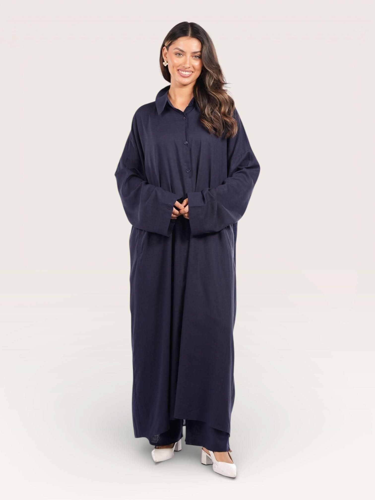 palma linen set - navy - Losyana.Shop
