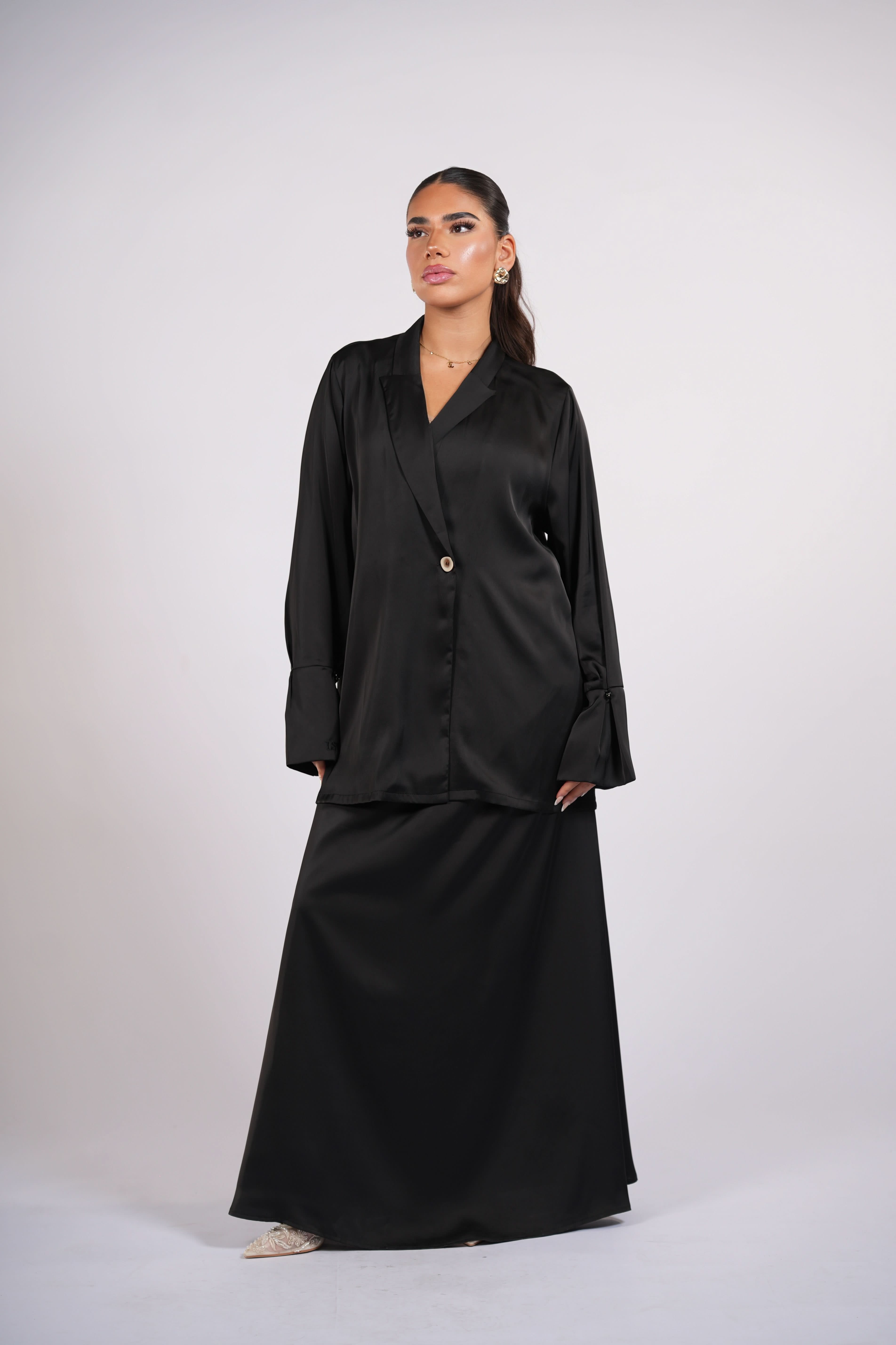 satin silk cardigan - black - Losyana.Shop