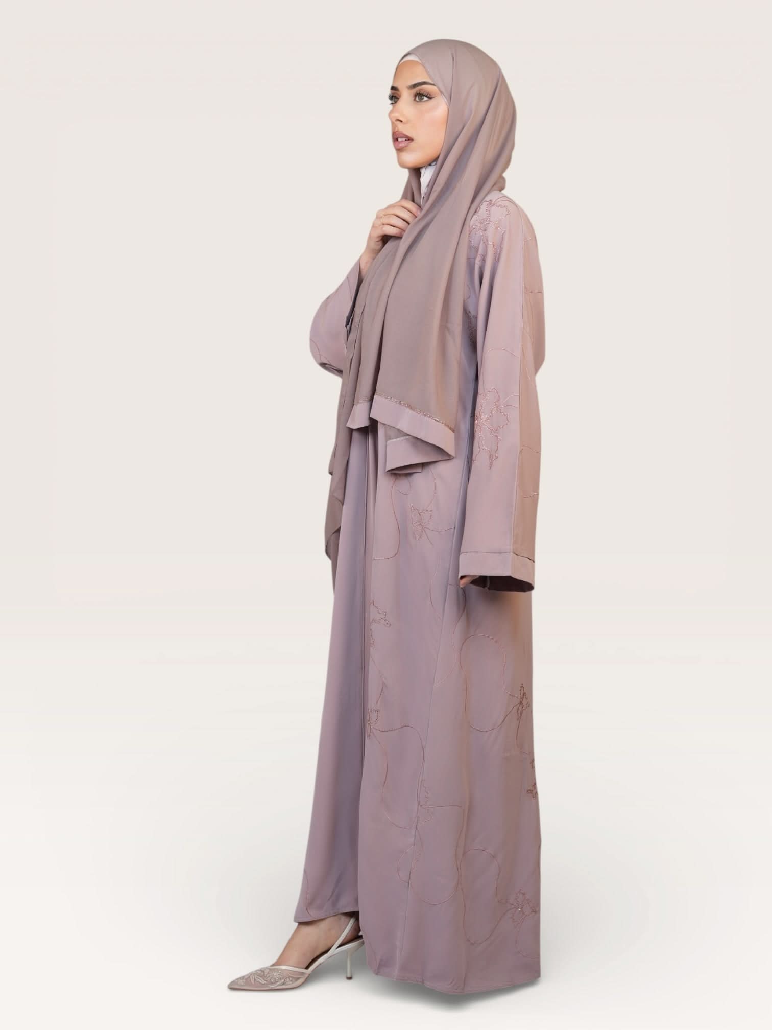 glitter abaya - almond