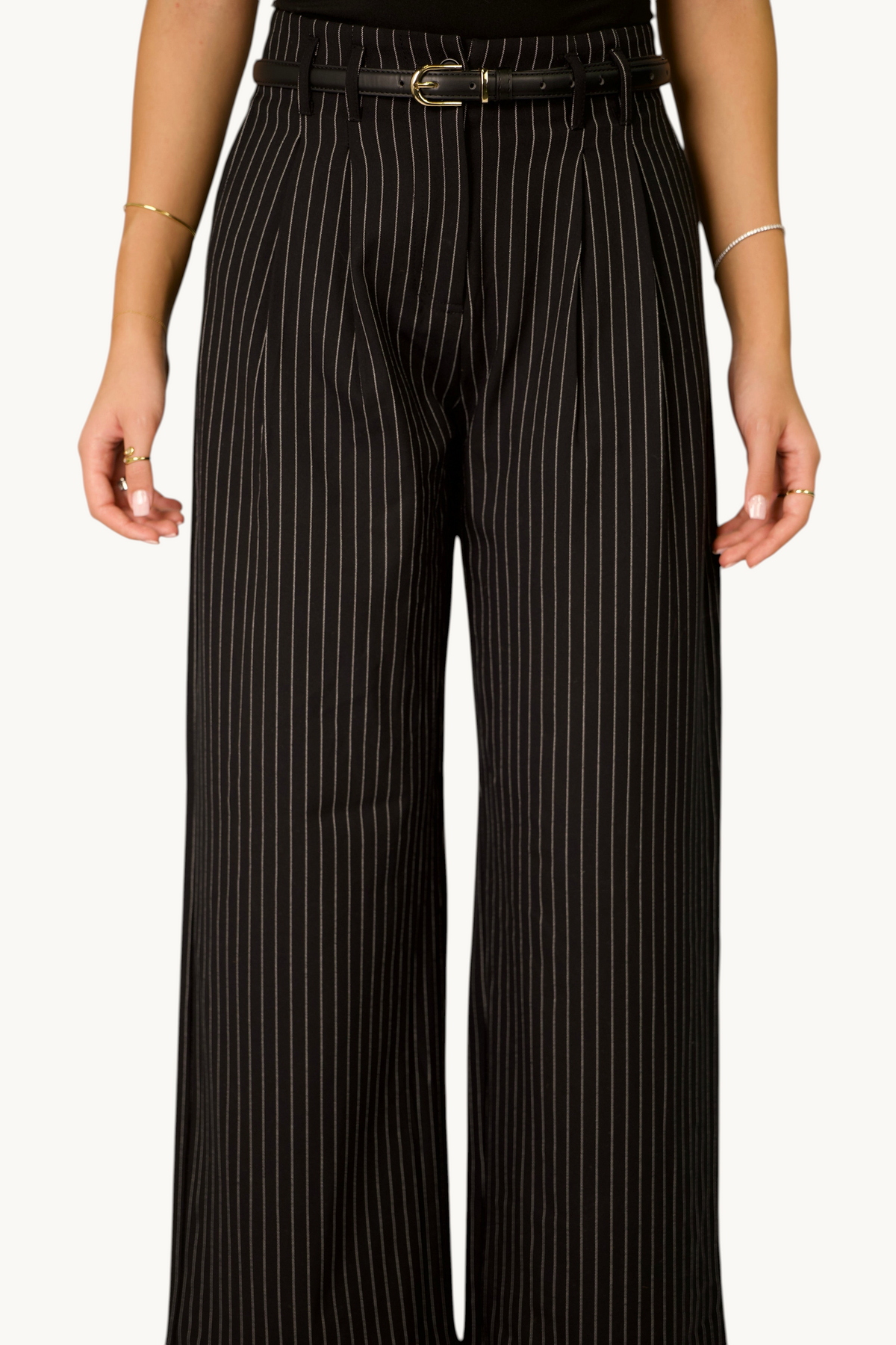 Nadelstreifen Hose - schwarz