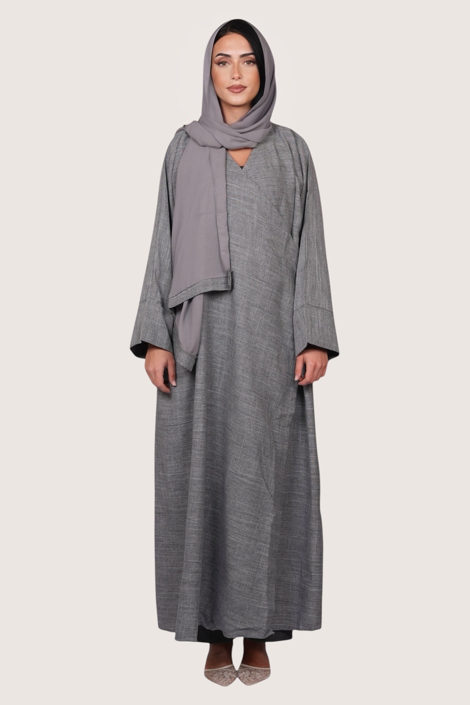 wickel linen abaya - grey