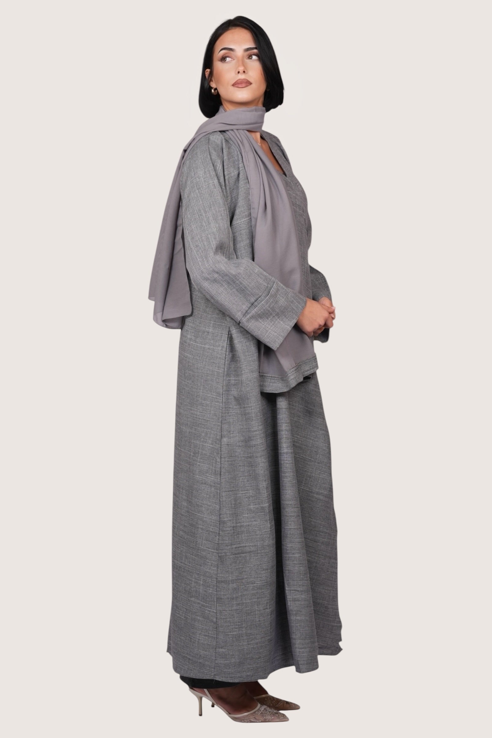 wickel linen abaya - grey