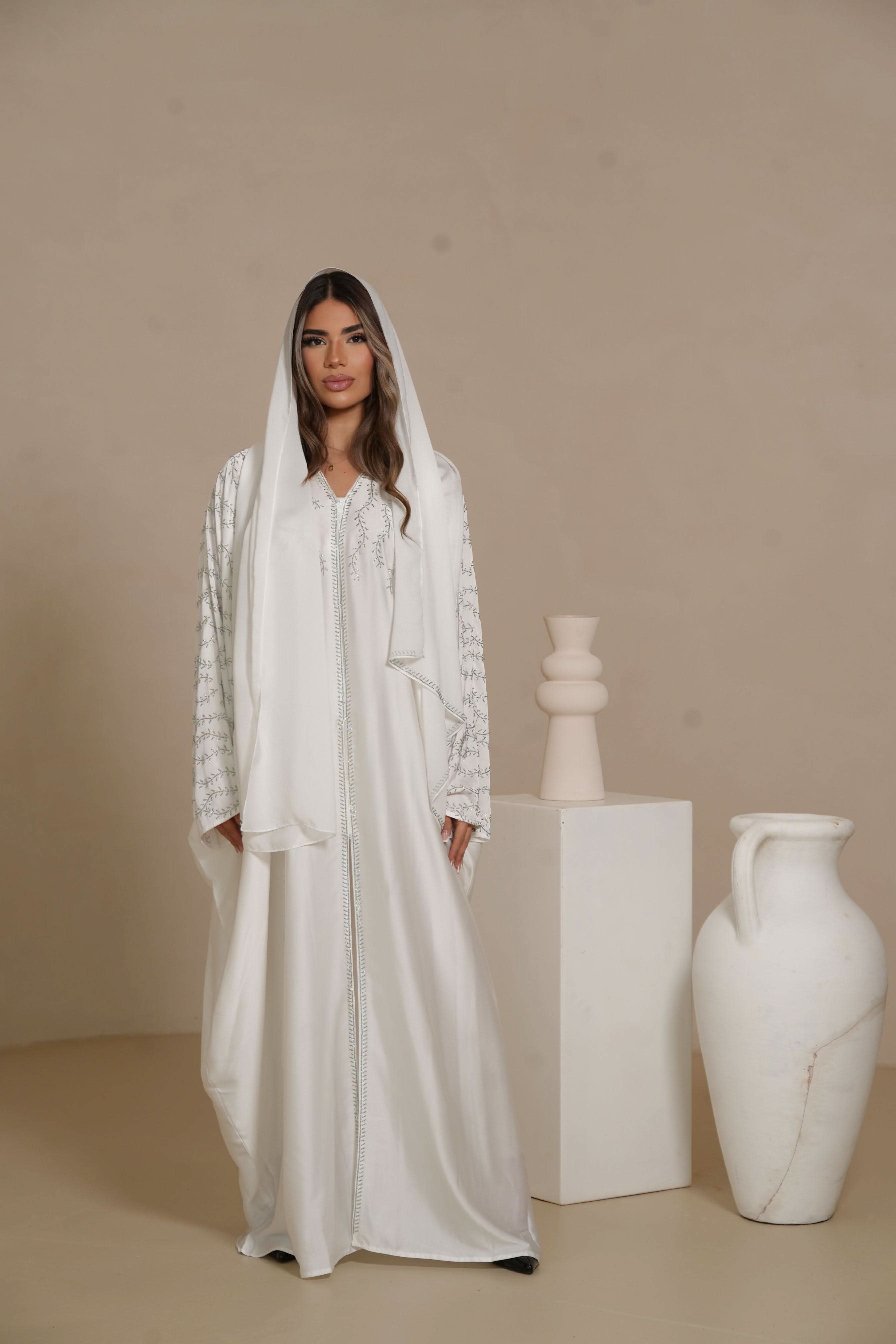 Abaya à paillettes - blanche 