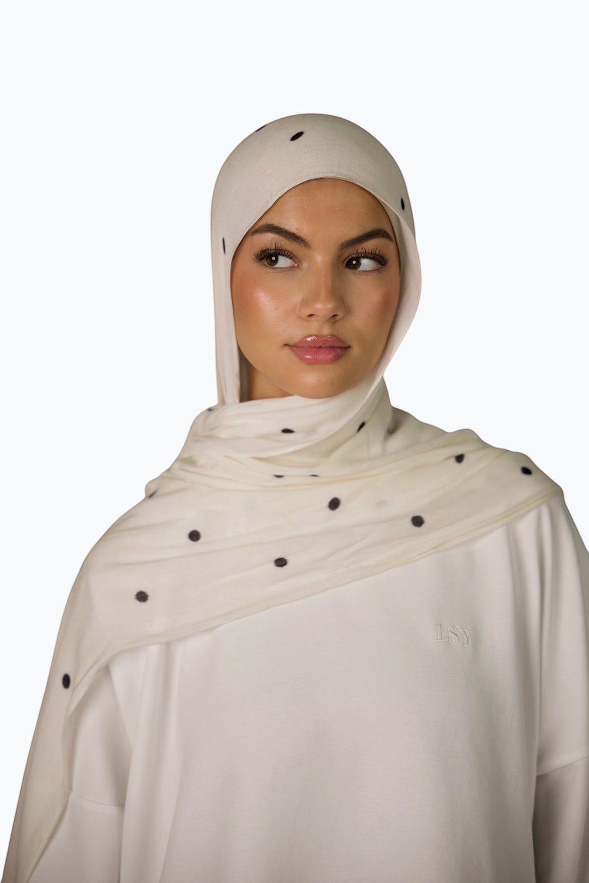 Lightweight Modal Hijab - Velour Dot Cream