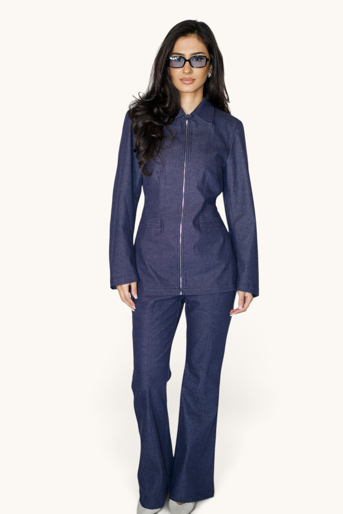 LOYSANA Denim-Jacke aus blauem Jeansstoff mit klassischem Kragen und langen Ärmeln