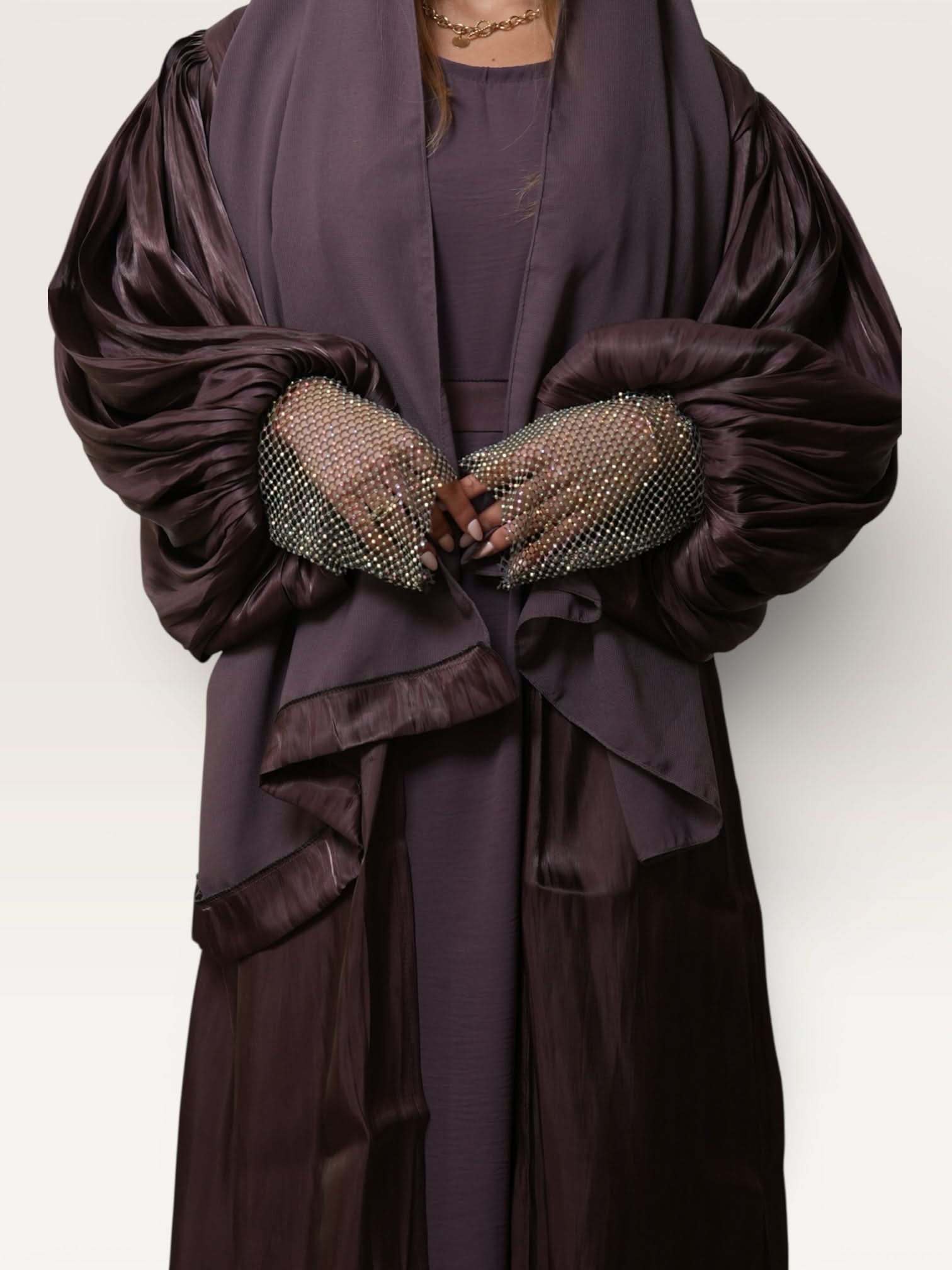 Glitter balloon Abaya - eggplant