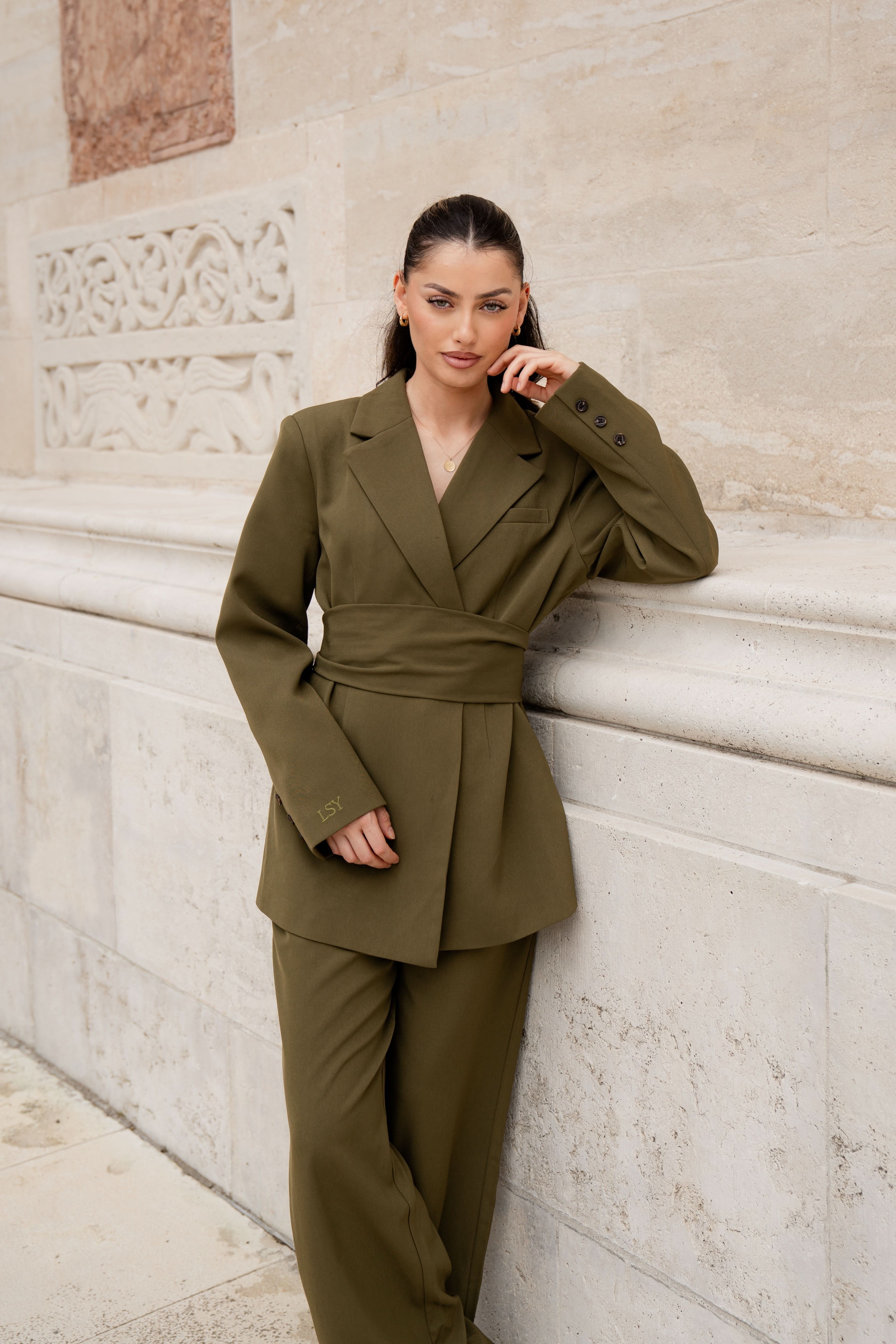 the noble belted blazer - olive - Losyana.Shop