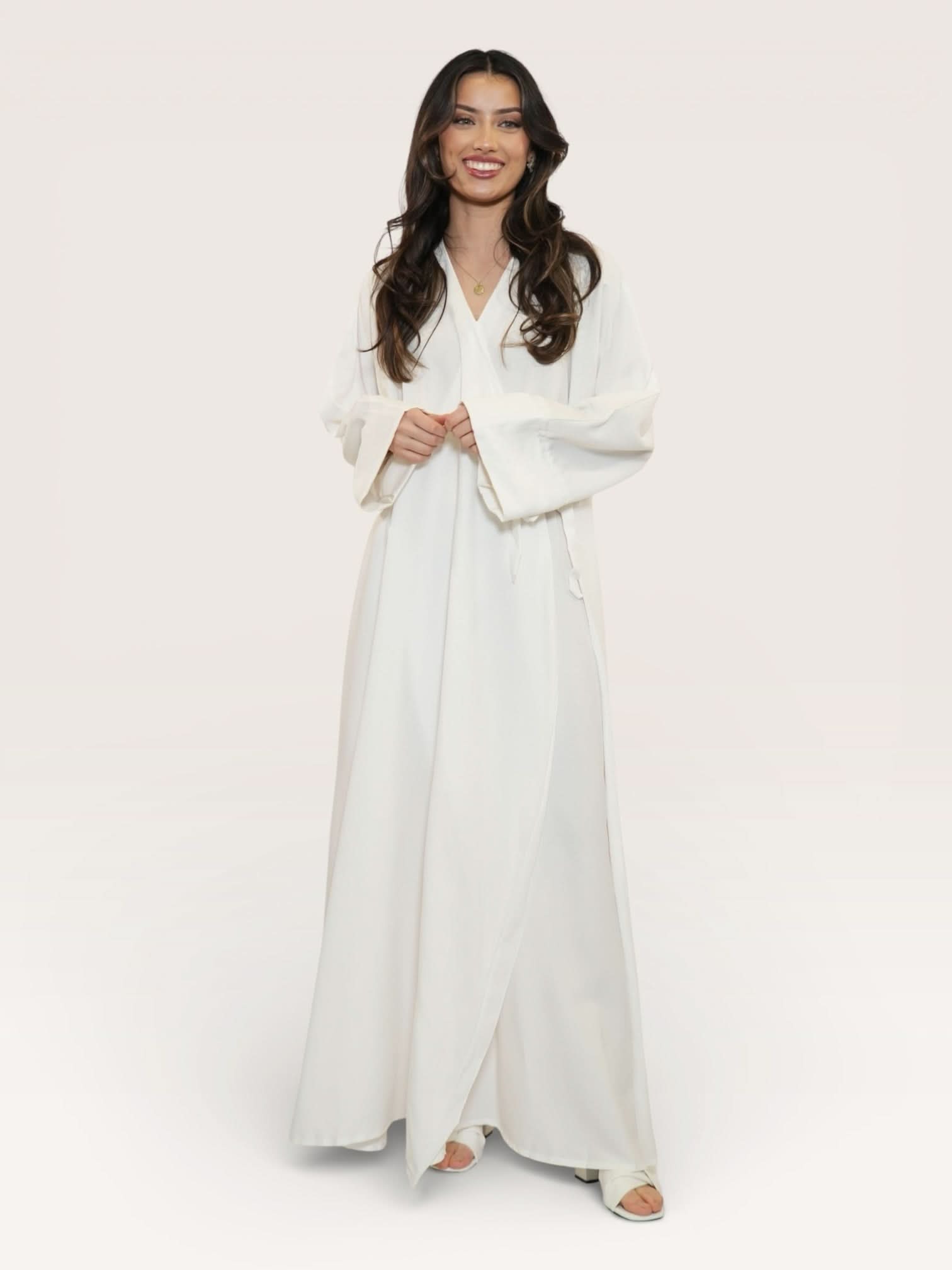 wickel linen abaya - white - Losyana.Shop