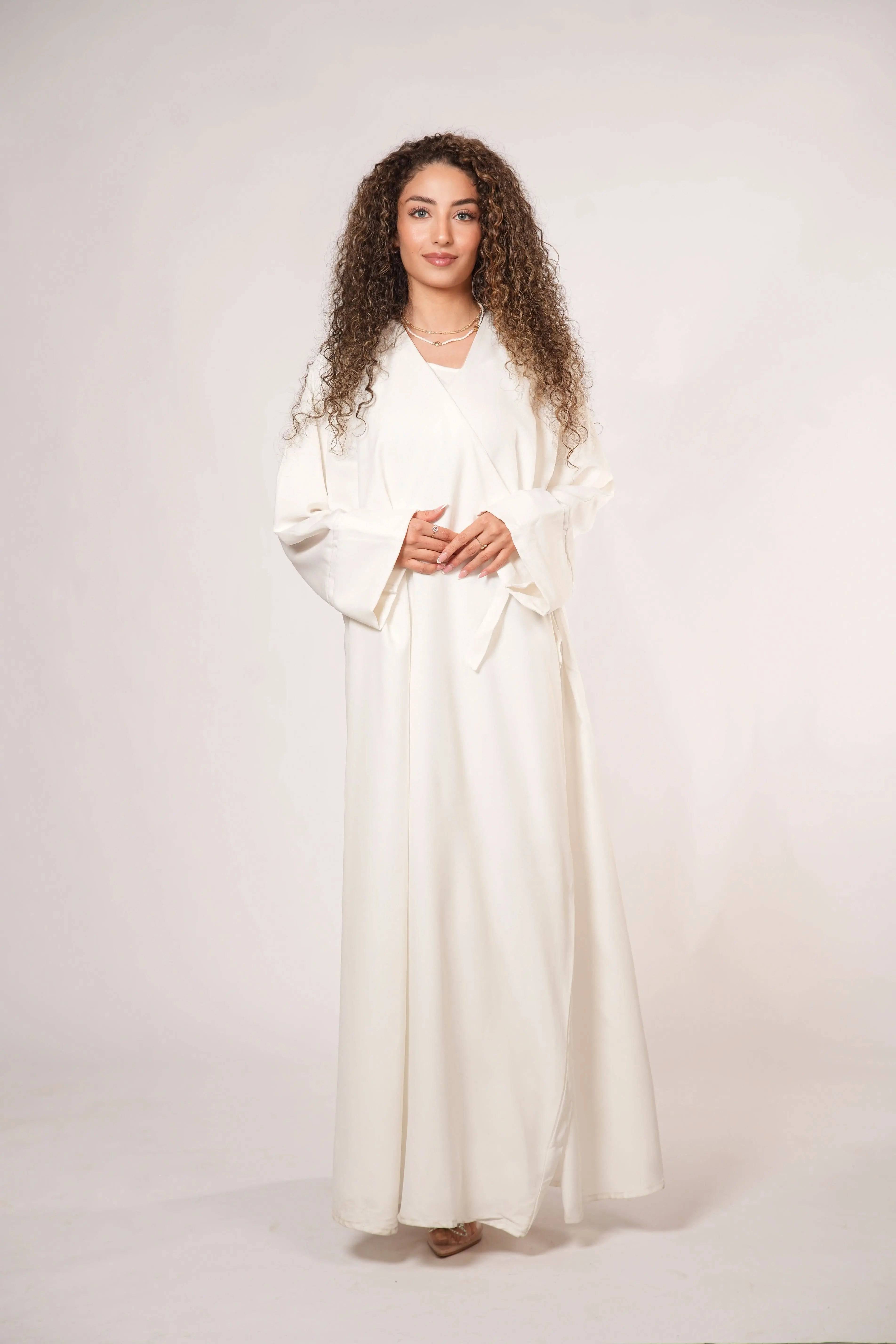 DXB linen Wickel abaya - white Losyana.Shop