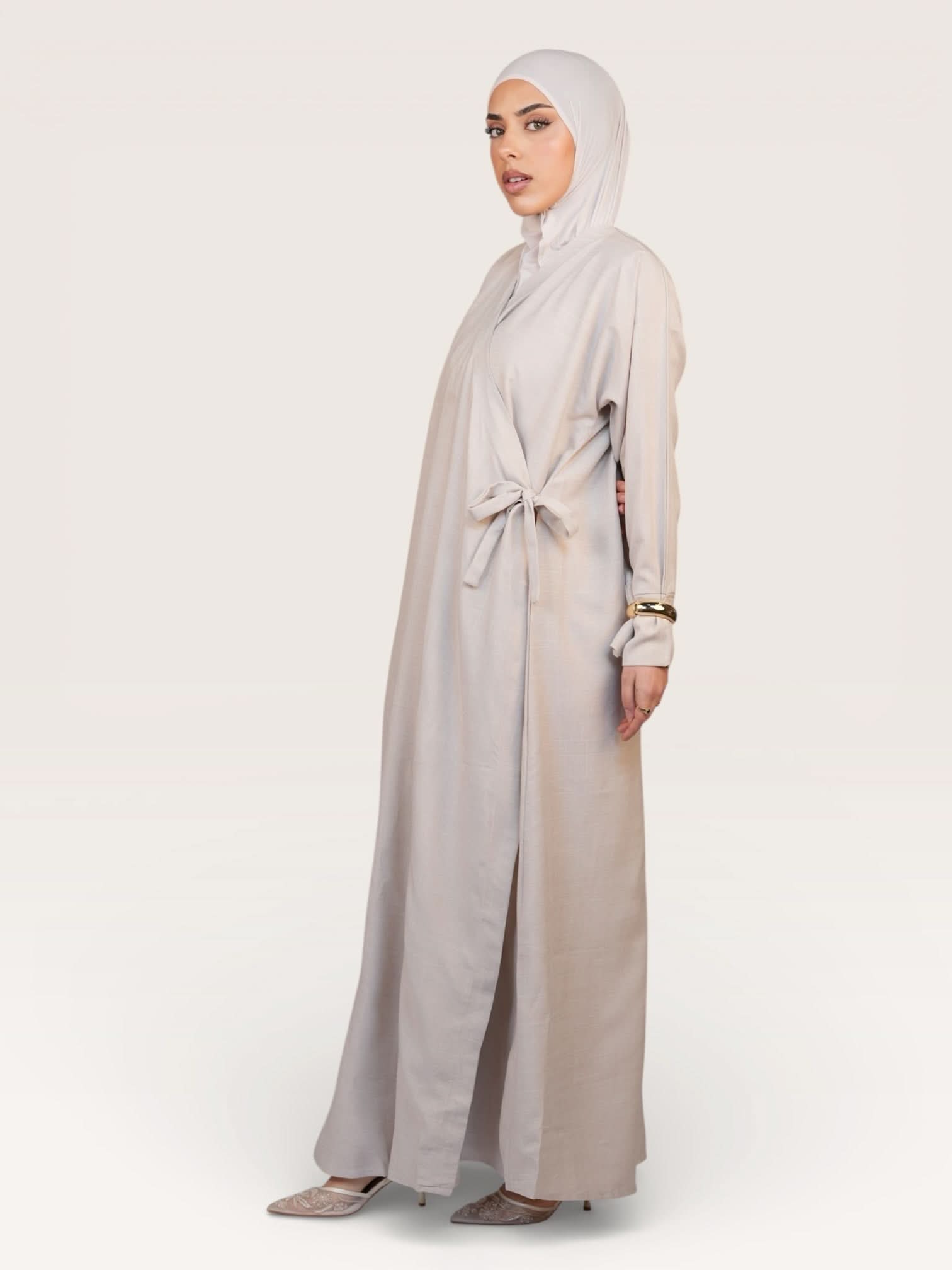 wickel linen abaya - mink - Losyana.Shop