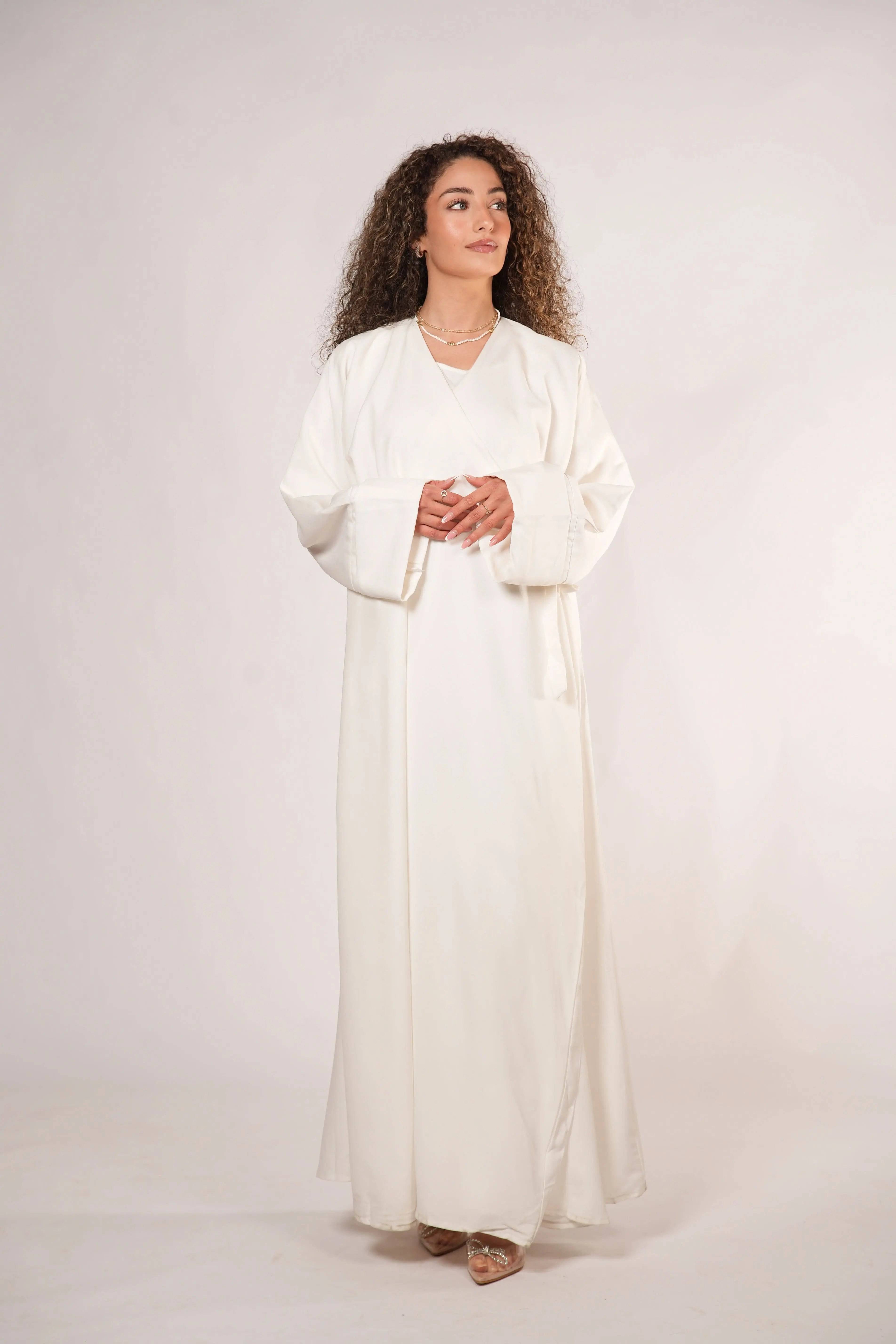 DXB linen Wickel abaya - white Losyana.Shop