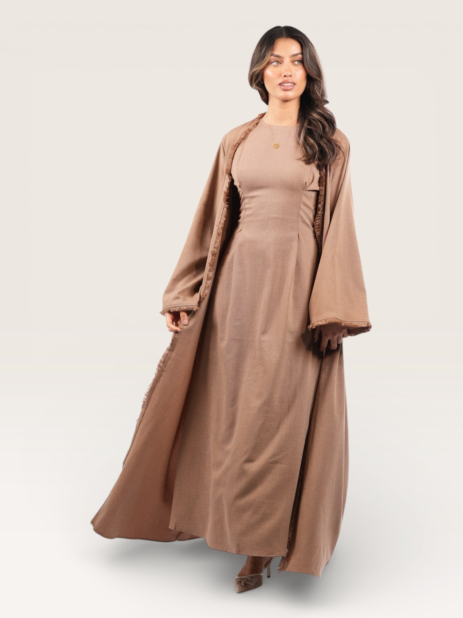 linen corset & kimono - brown mousse
