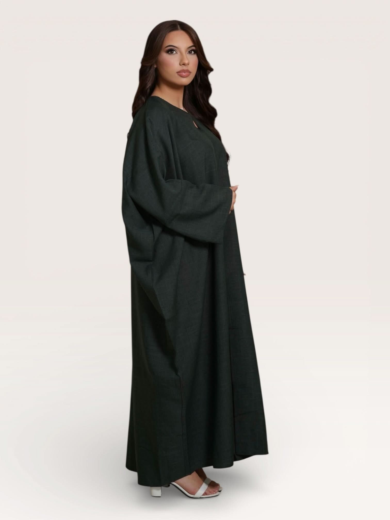 linen abaya / kimono - dark green - Losyana.Shop