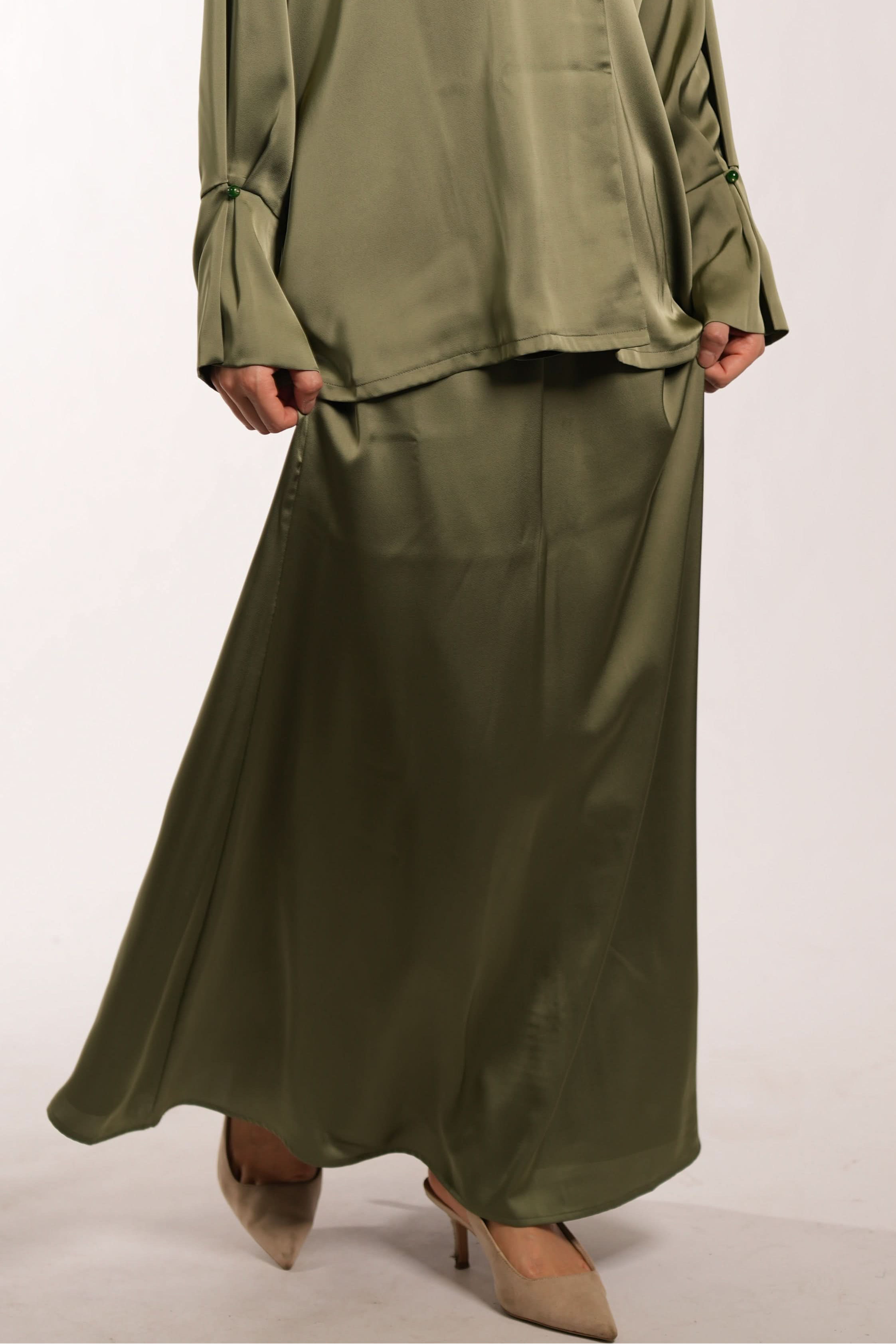 satin silk skirt - olive