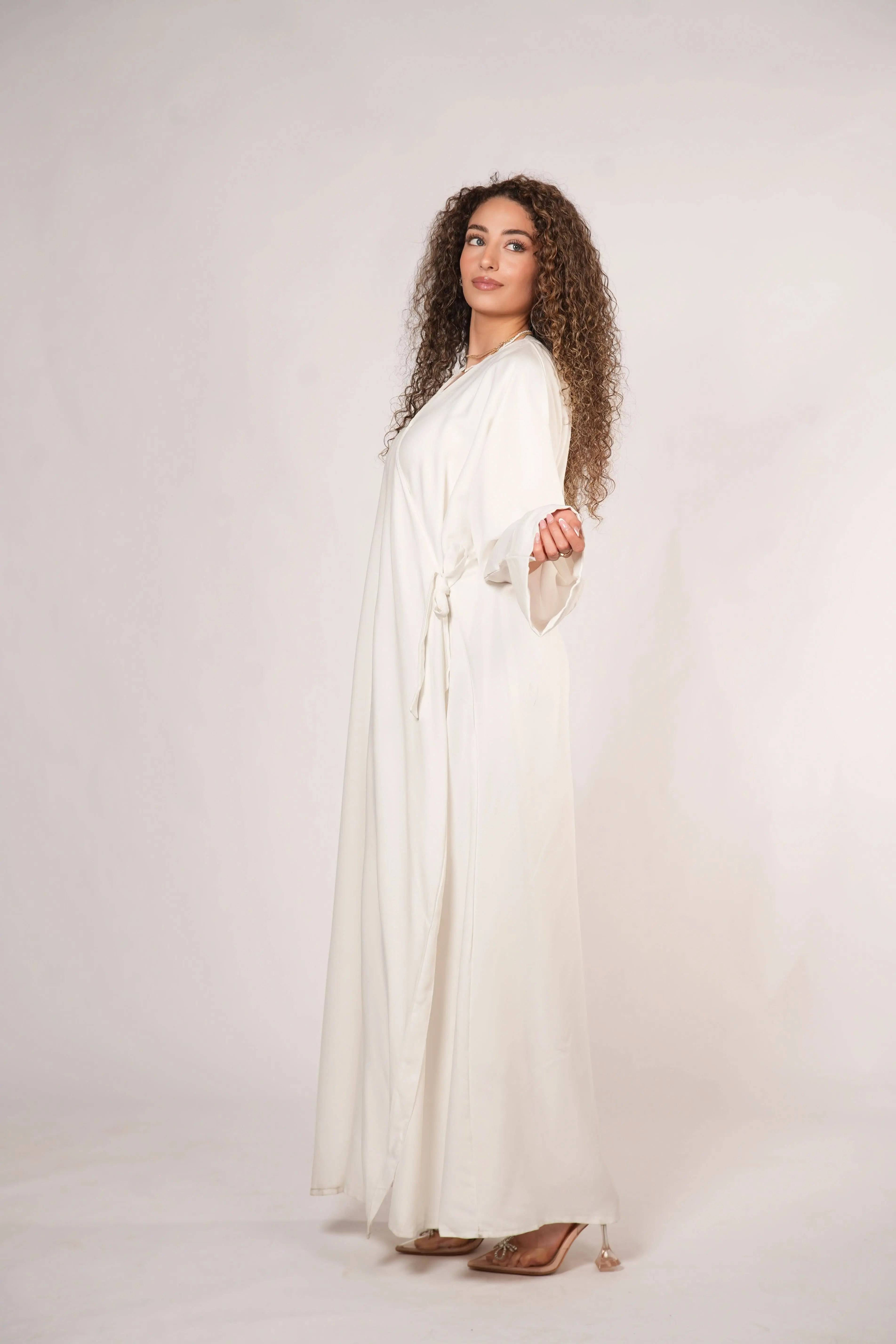 DXB linen Wickel abaya - white Losyana.Shop