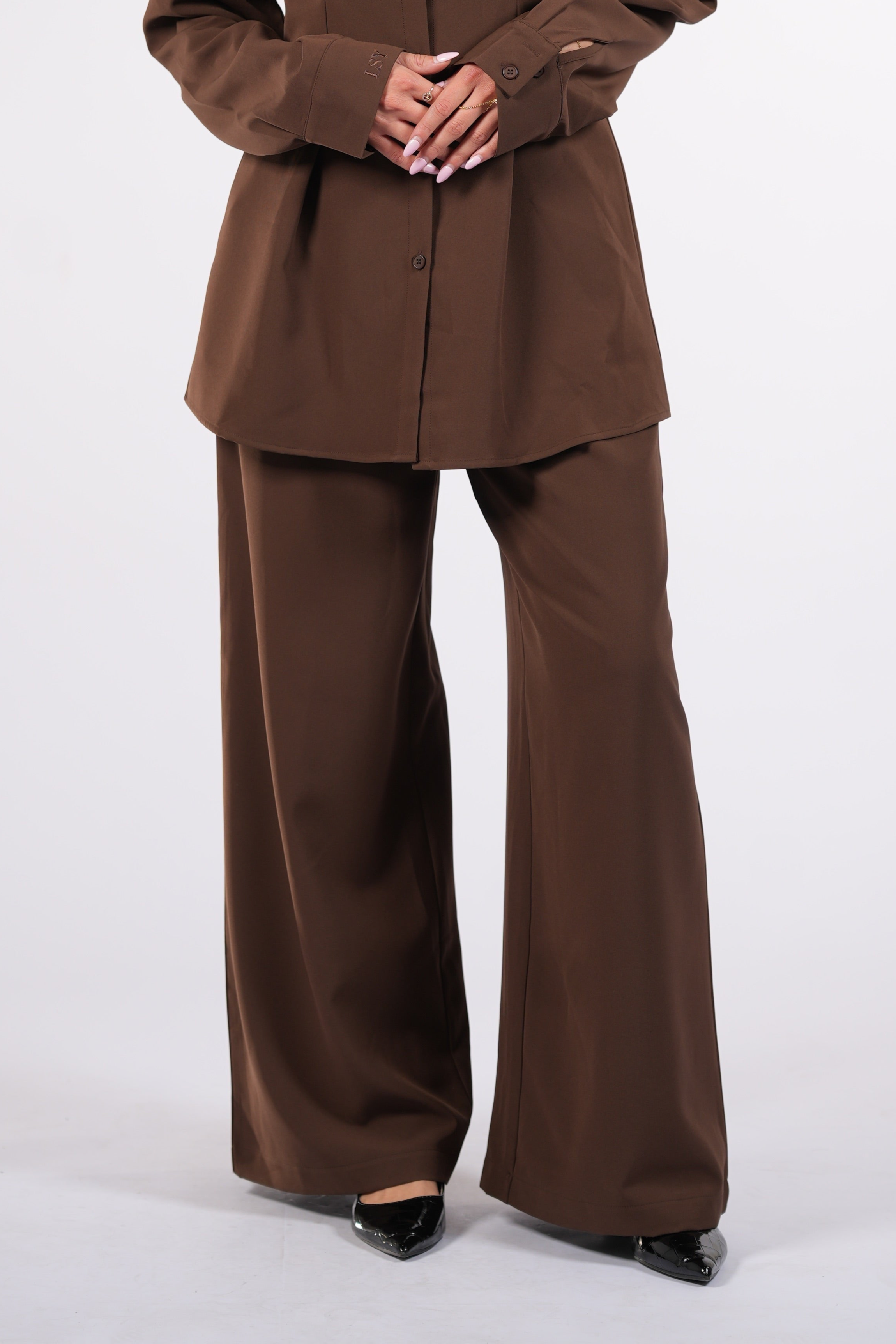 wide leg pants - espresso - Losyana.Shop