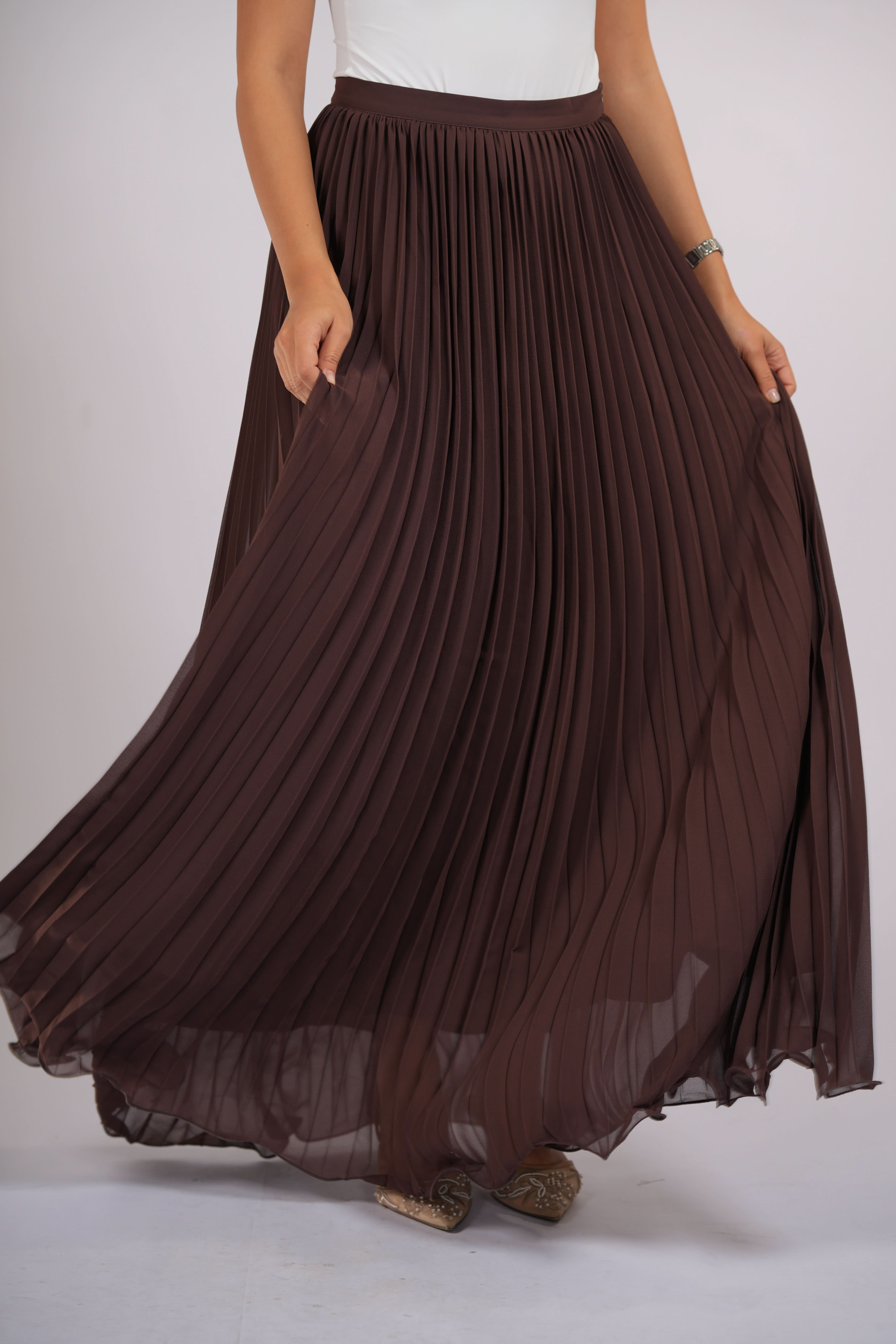 plisse skirt - dark brown - Losyana.Shop