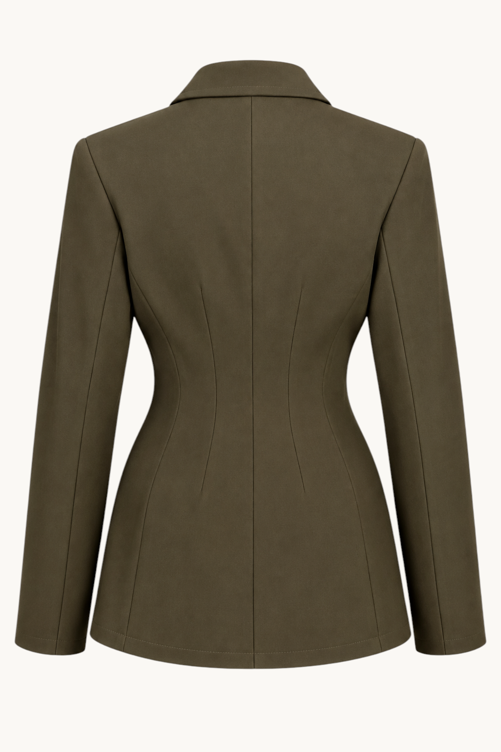 LOSYANA taillierte Jacke in Khaki mit langem Schnitt und Kragen, Rückansicht