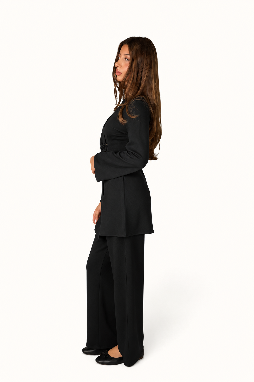 Fitted two-piece suit - black