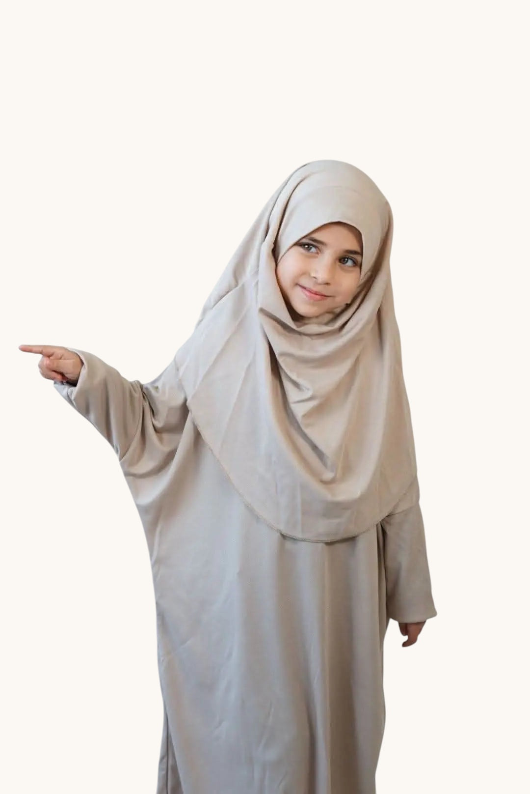 LOSYANA desert beige jersey prayer dress for children with matching hijab, soft and comfortable fabric