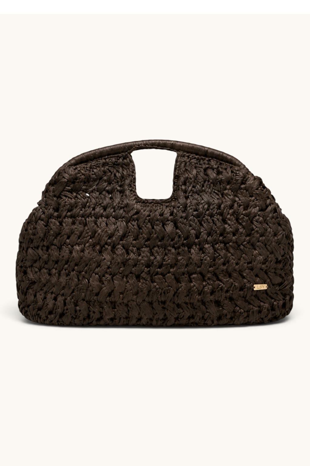 LOSYANA LSY woven straw bag in espresso brown with a structured handle and small gold logo plaque